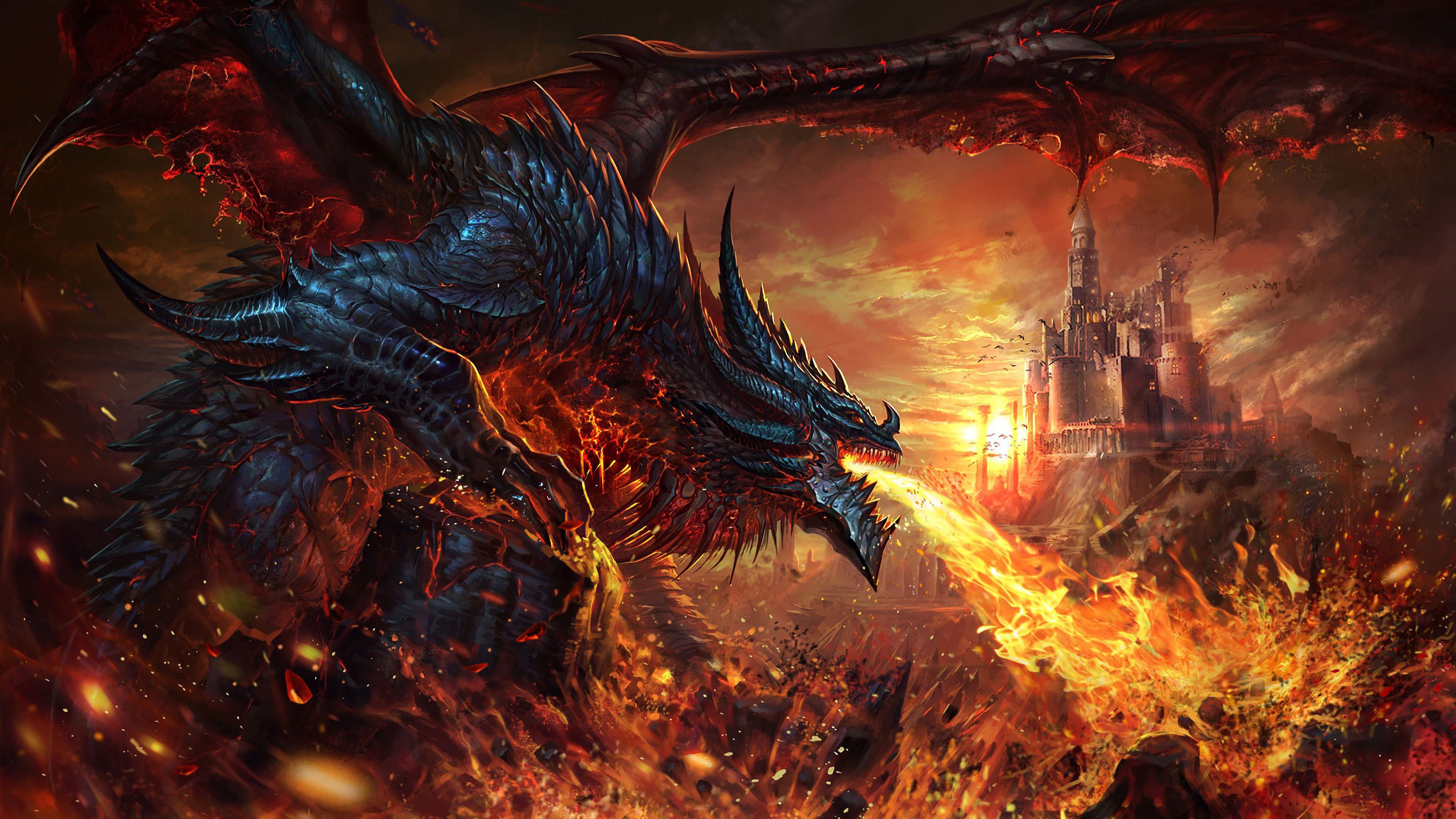 Dragon Fire Breath Fantasy 4K Wallpaper