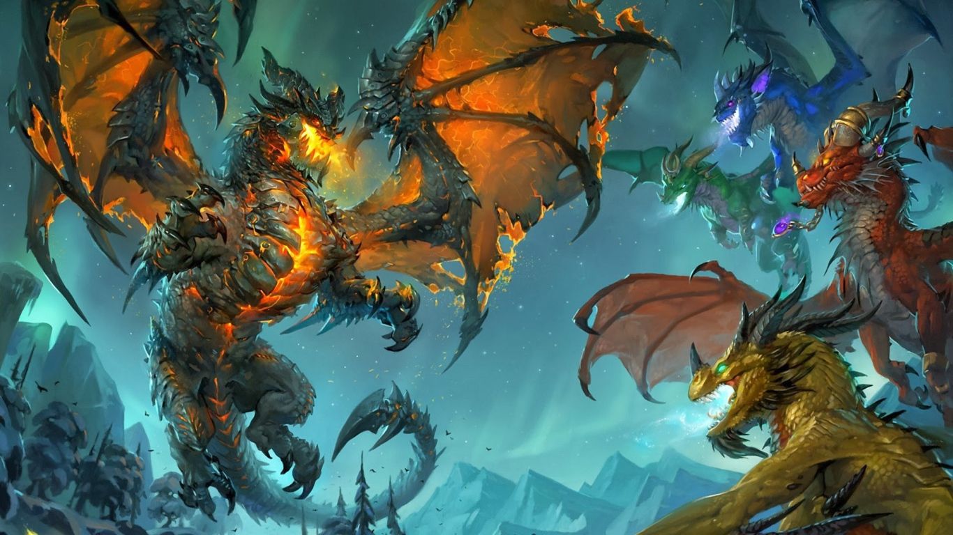 Battle Fire Breathing Dragons Desktop Wallpaper 1366x768