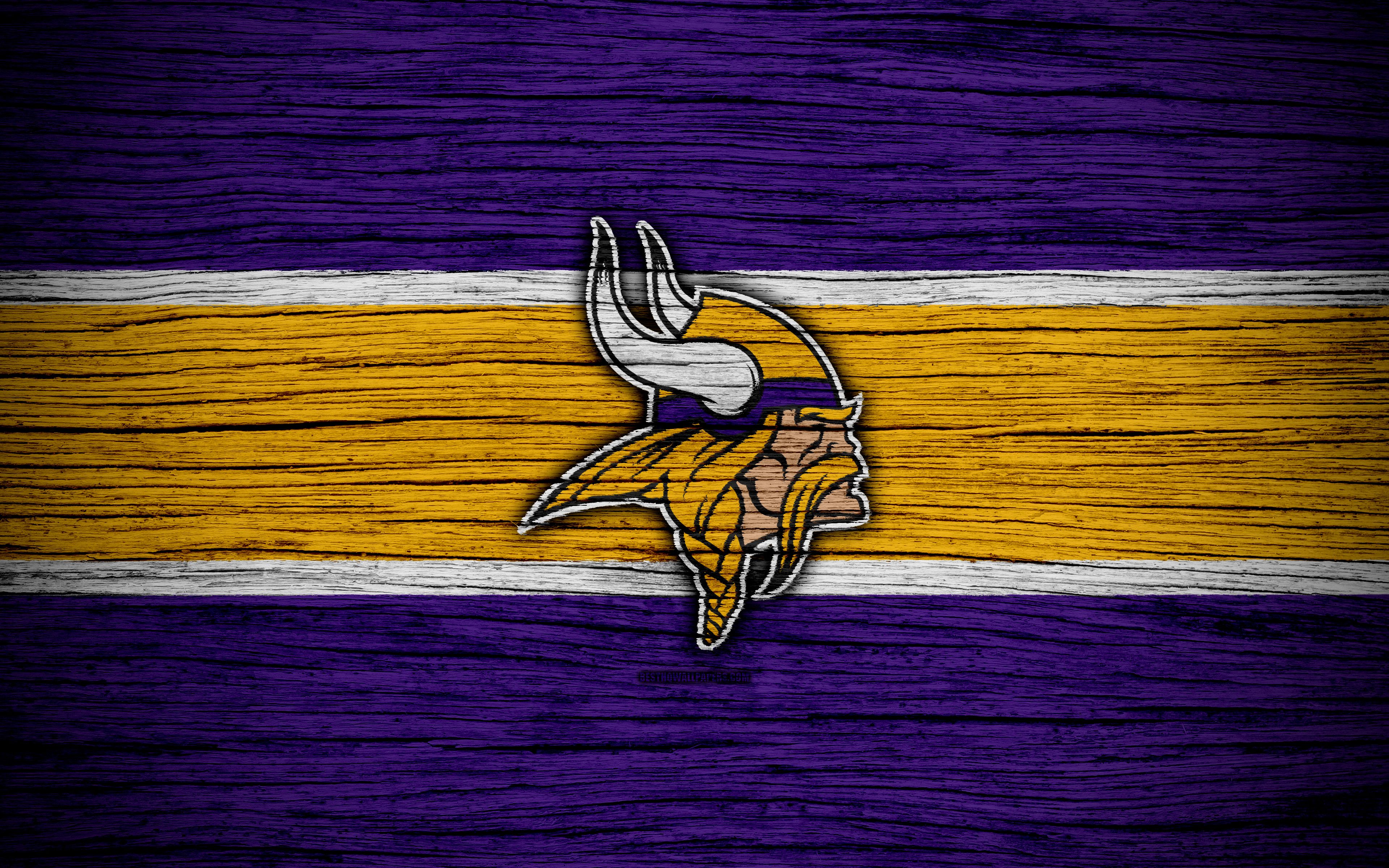 Download wallpapers Minnesota Vikings, 4k, wooden texture, NFL, american football, NFC, USA, art, logo, North Division for desktop with resolution 3840x2400. High Quality HD pictures wallpapers