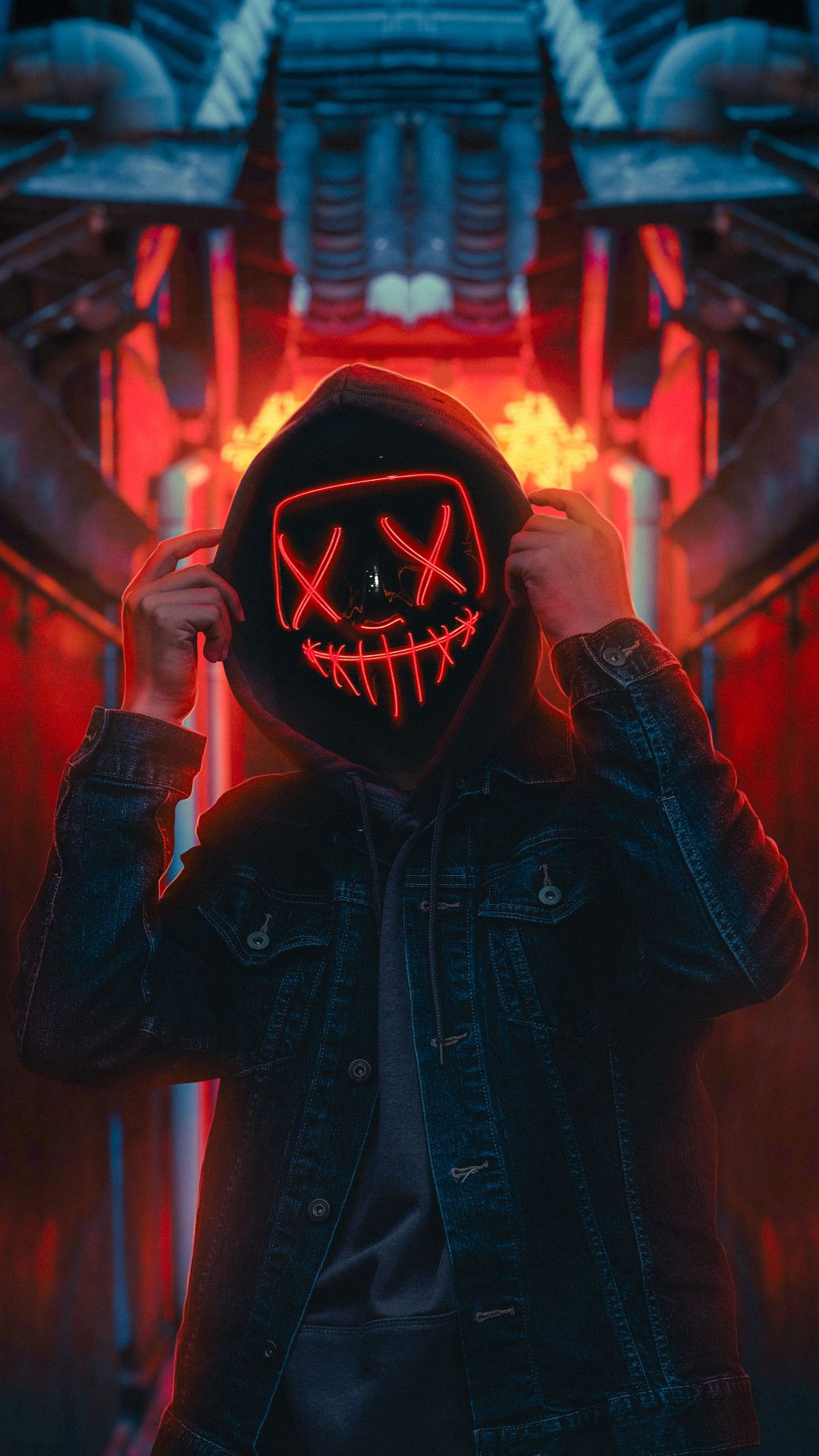 Hoodie Guy Red Neon Light Wallpaper