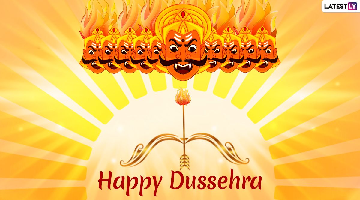 Happy Dussehra 2019 Image & Ravan Dahan HD Wallpaper For Free Download Online: Wish on Vijayadashami With Beautiful WhatsApp Stickers and GIF Image Greetings