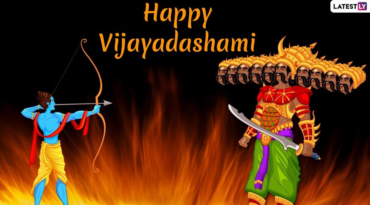 Vijayadashami Image & Ravan Dahan HD Wallpaper for Free Download Online: Wish Happy Dussehra 2019 With Beautiful WhatsApp Stickers and GIF Greetings