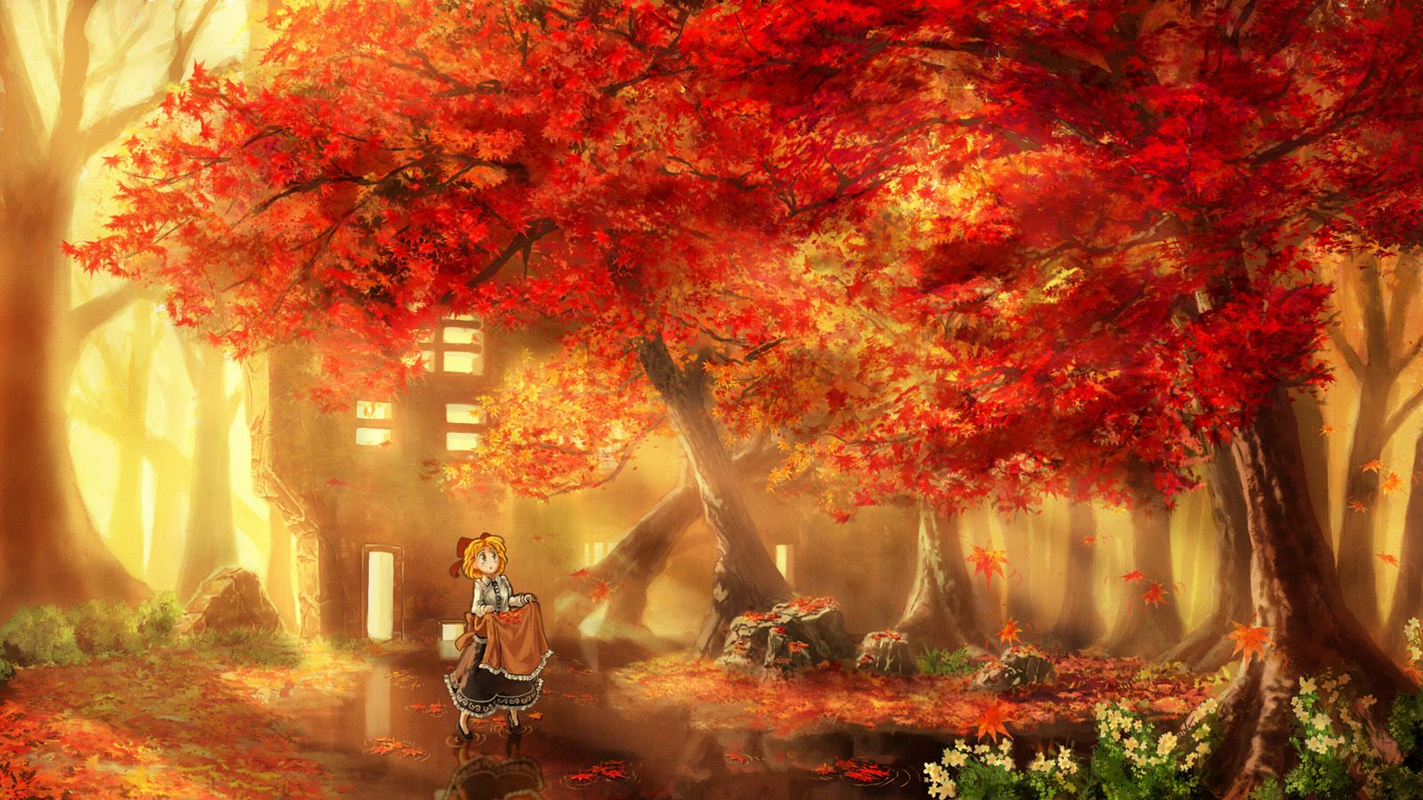 apron, Autumn, Building, Flowers, Forest, Kakisuke, Original, Scenic, Tree, Water Wallpaper HD / Desktop and Mobile Background