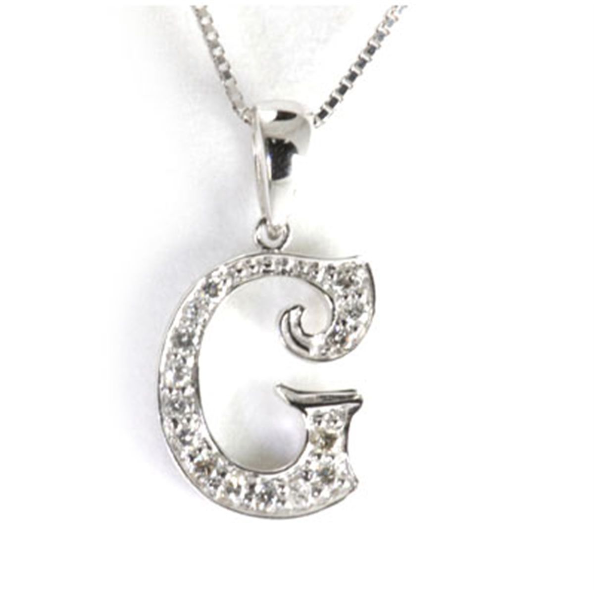 Genuine 0.14 Ctw Alphabet Initial Letter G Diamond Necklace 16 14kt Gold White