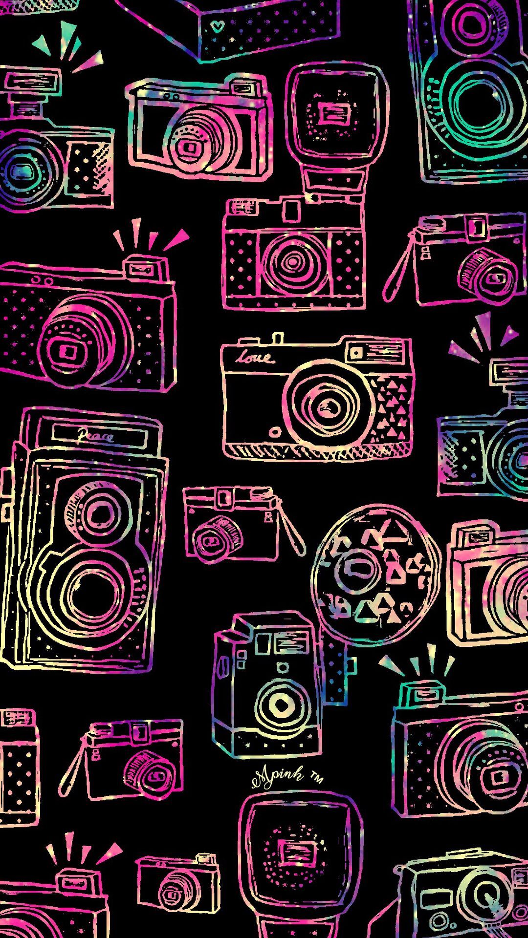 Cute Cameras IPhone Android Wallpaper #neon #cameras #pattern. Camera Wallpaper, Cellphone Wallpaper, Android Wallpaper