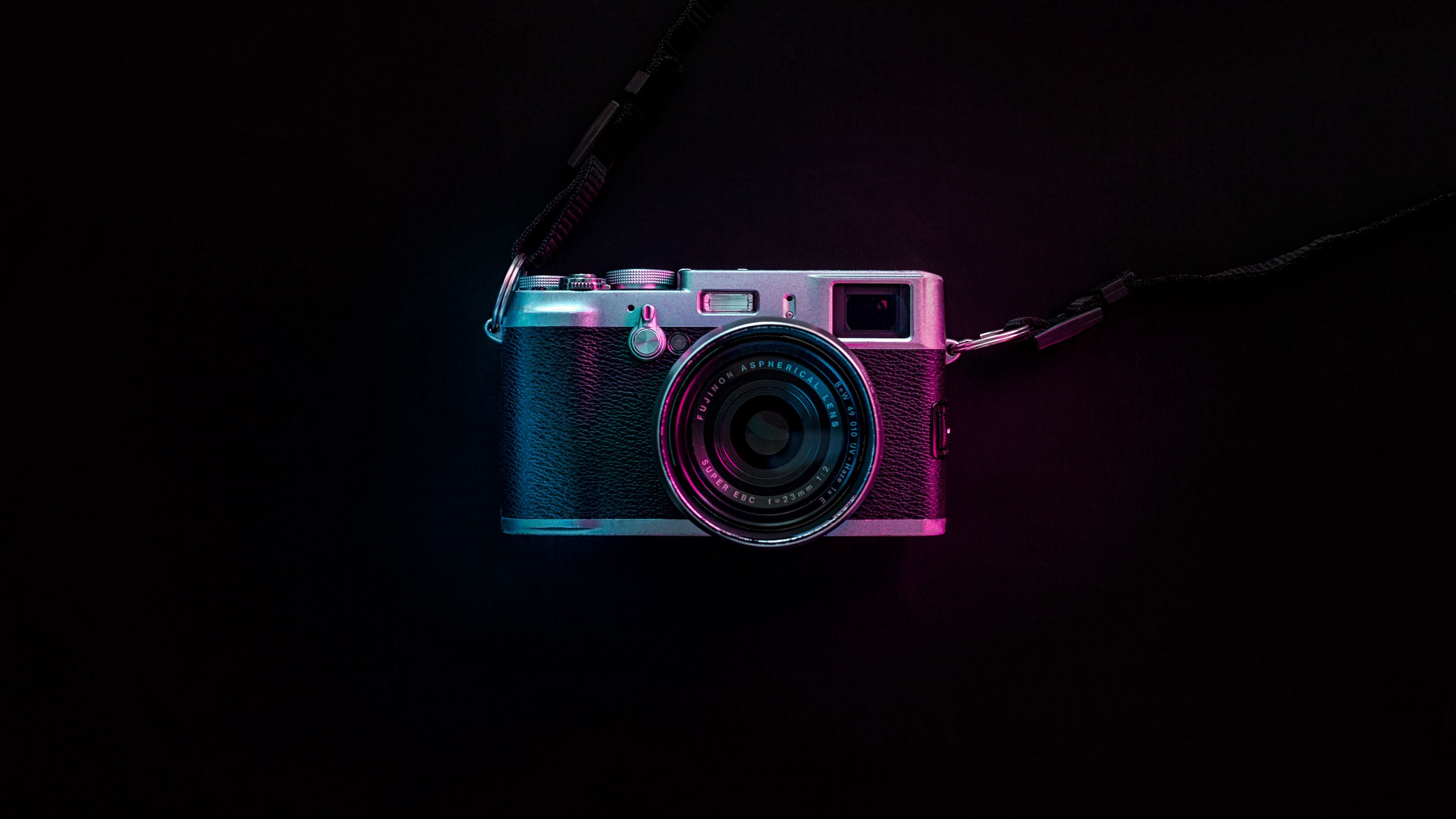 Vintage camera Fujinon with neon lights Wallpaper 4k Ultra HD