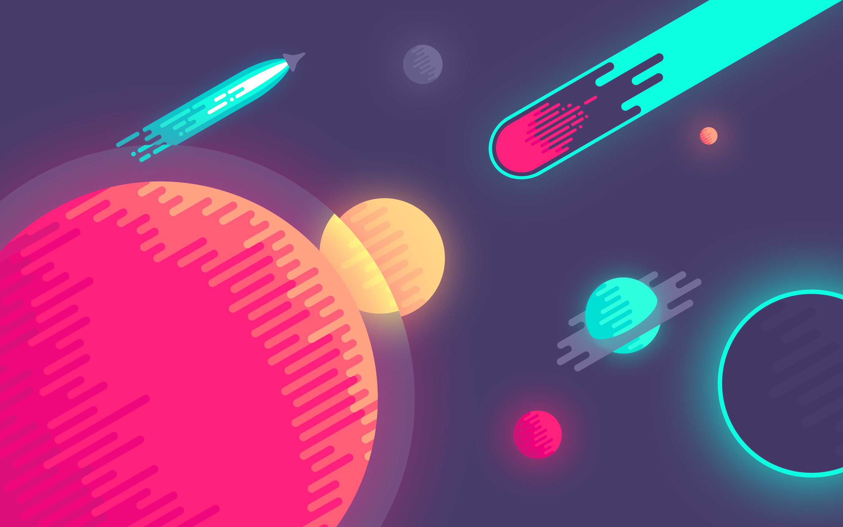 Space Ship Comet Neon Illustration Desktop Wallpaper