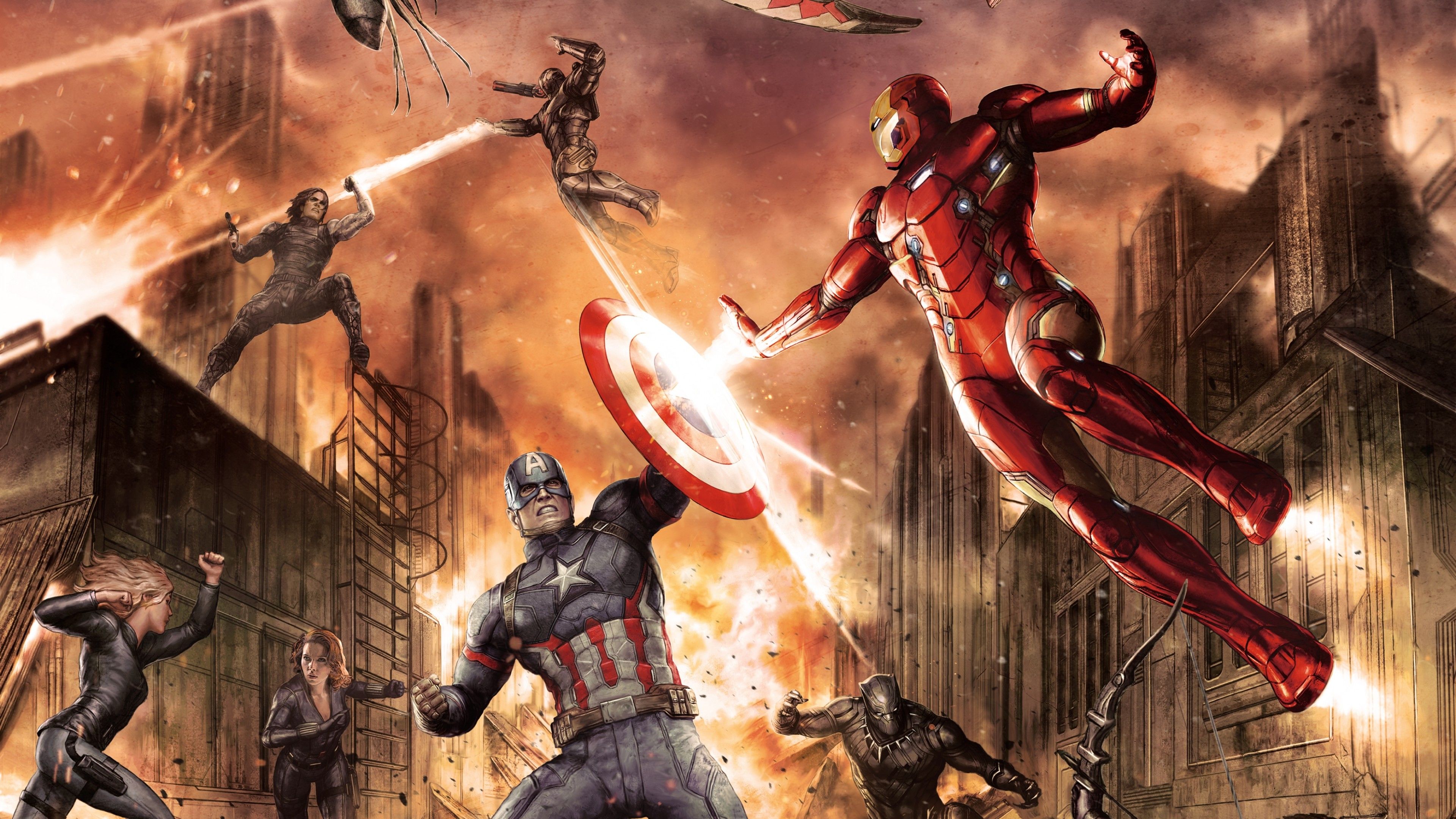 Wallpaper Captain America, Civil War, Iron Man, Fight, Marvel, Concept Art, Movies,. Wallpaper for iPhone, Android, Mobile and Desktop