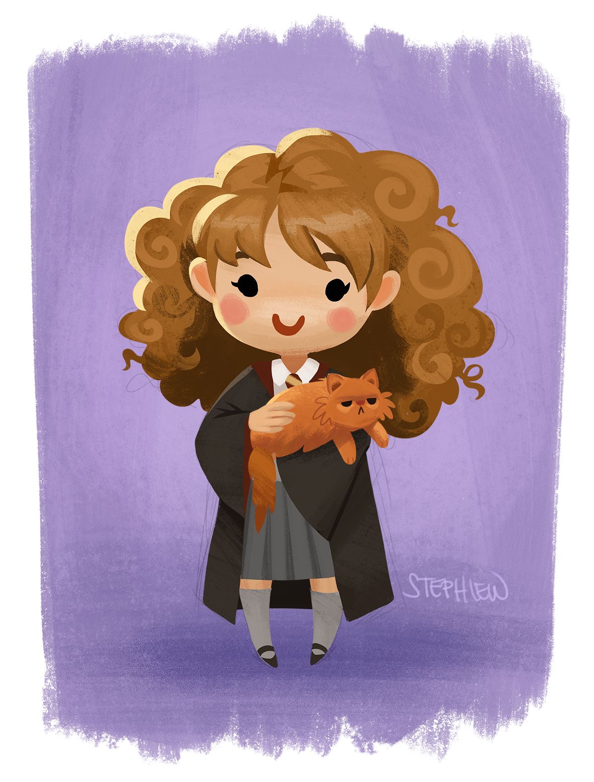 Hermione And Crookshanks Cartoon, Download Wallpaper