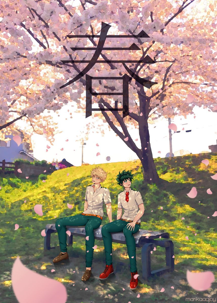Bakugou and Midoriya in Spring. Hero wallpaper, Anime background, My hero academia manga