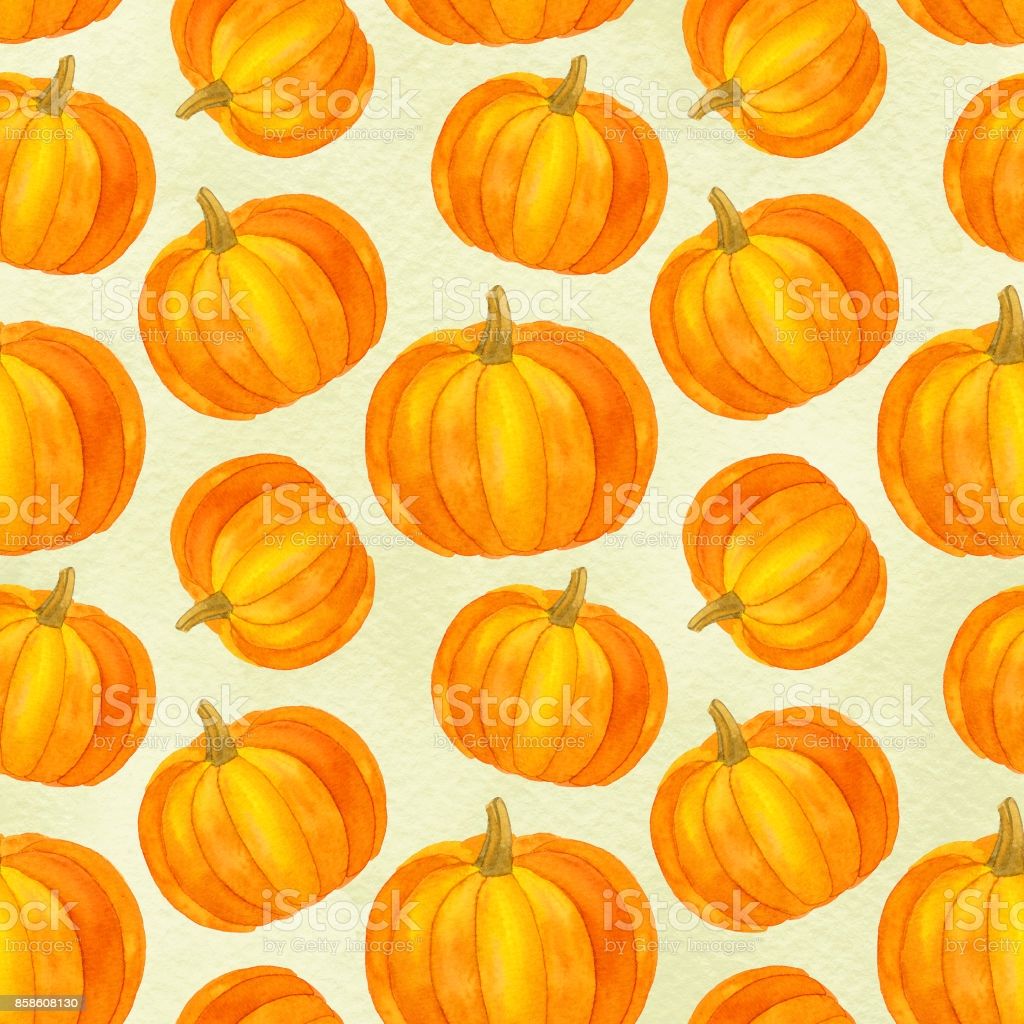 Pumpkin Seamless Pattern Autumn Harvest Watercolor Thanksgiving Wallpaper With Pumpkins On The Watercolor Wash Background Stock Illustration Image Now
