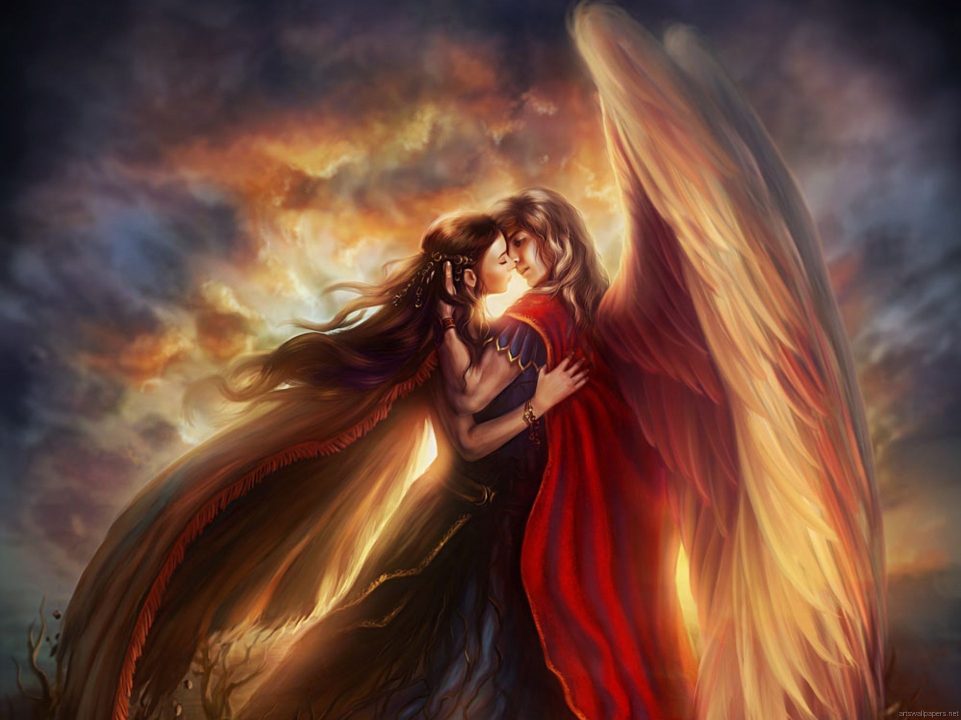 angel and demon wallpaper golden wings