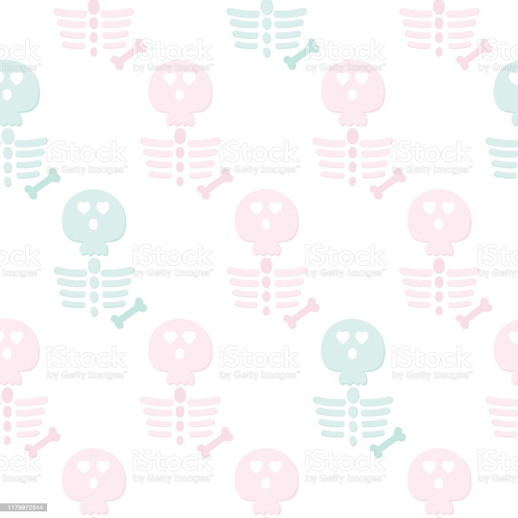 Skeleton Halloween Seamless Pattern Cute Wallpaper Holiday Cover Card Pastel Colors Scared Cartoon Character Isolated On White Symbol Of The Day Of The Dead Mexico Stock Illustration Image Now