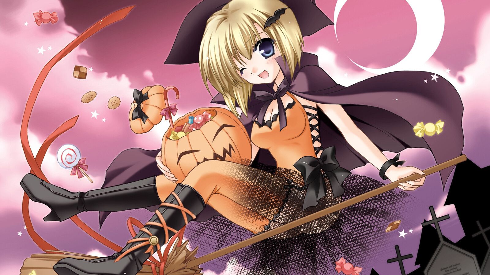 A girl witch on a broom anime wallpaper