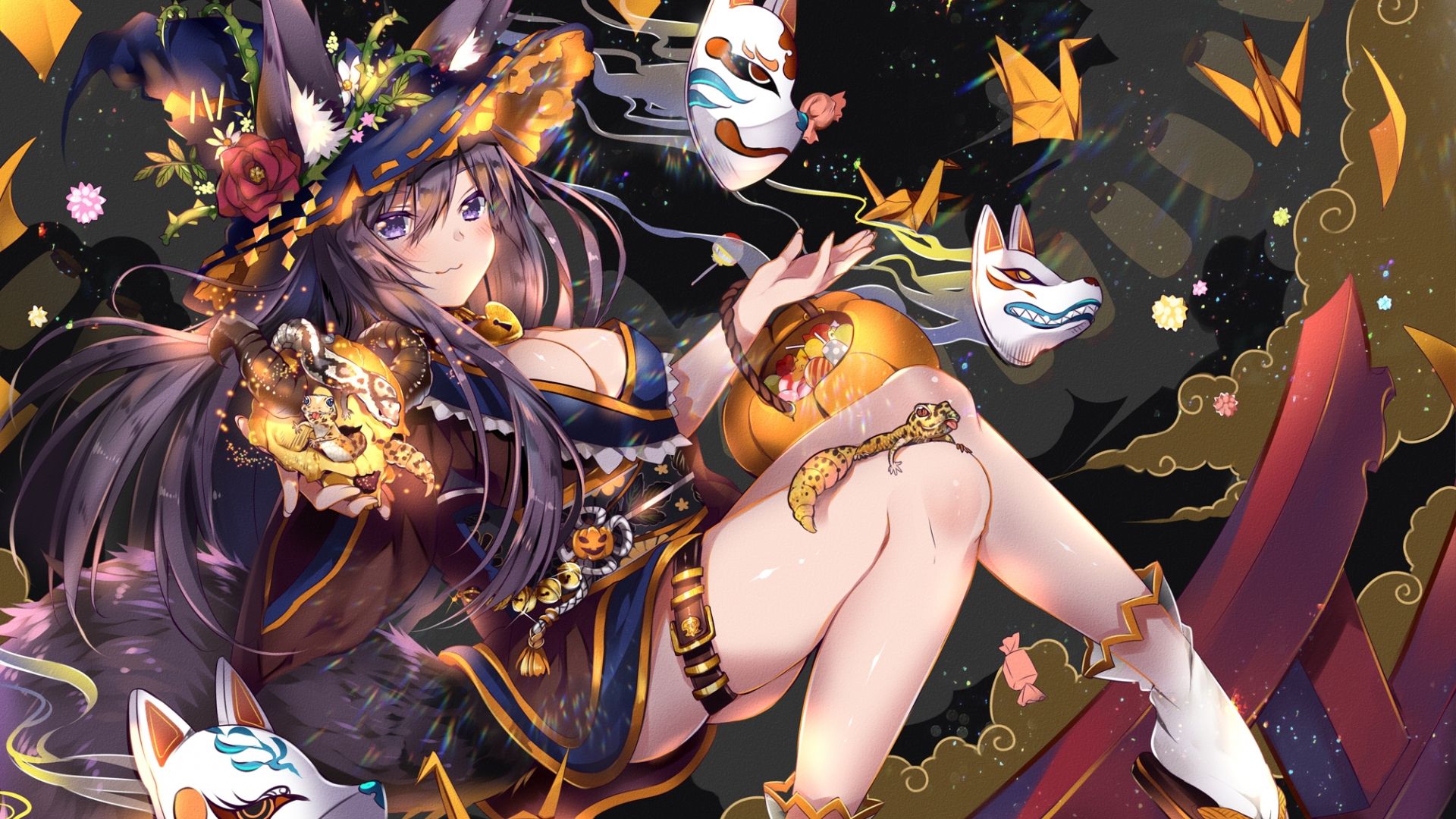 Desktop Wallpaper Witch, Anime Girl, Halloween, HD Image, Picture, Background, 9ef09e