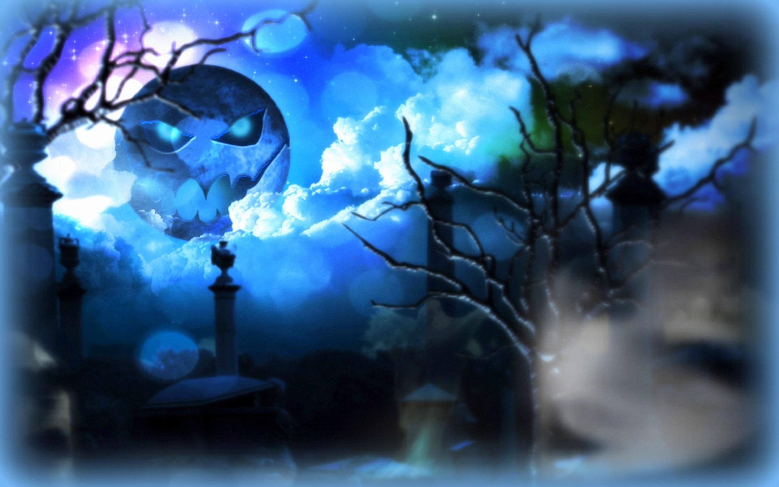 Blue Moon Halloween HD desktop wallpaper, Widescreen, High Definition