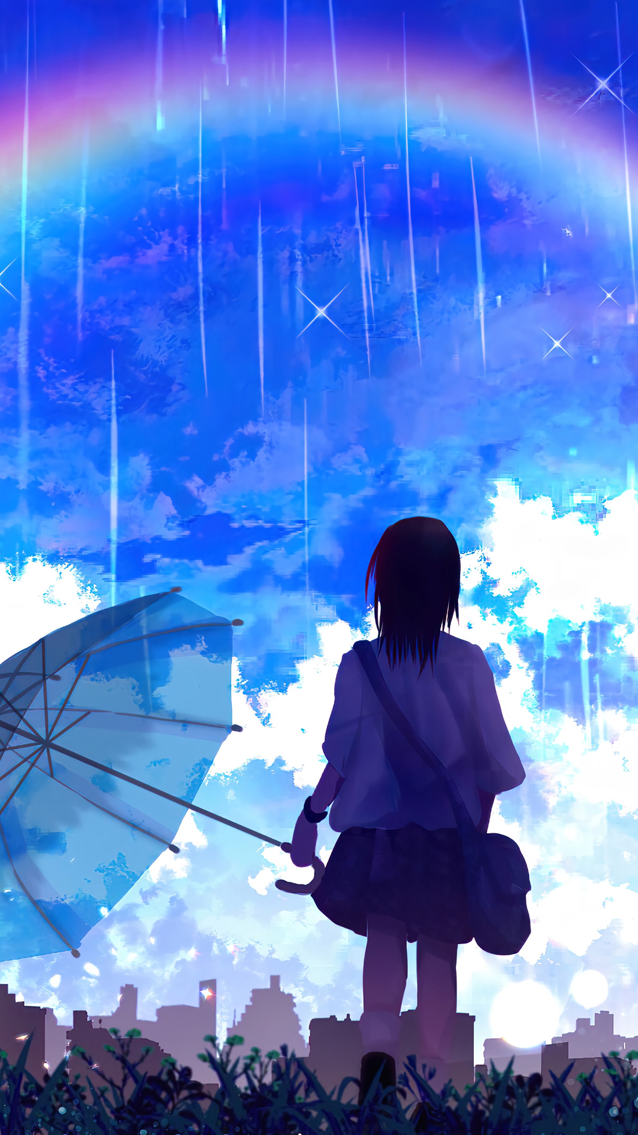 Anime, Girl, Rainbow, Scenery, Raining, Umbrella, 4K phone HD Wallpaper, Image, Background, Photo and Picture. Mocah HD Wallpaper