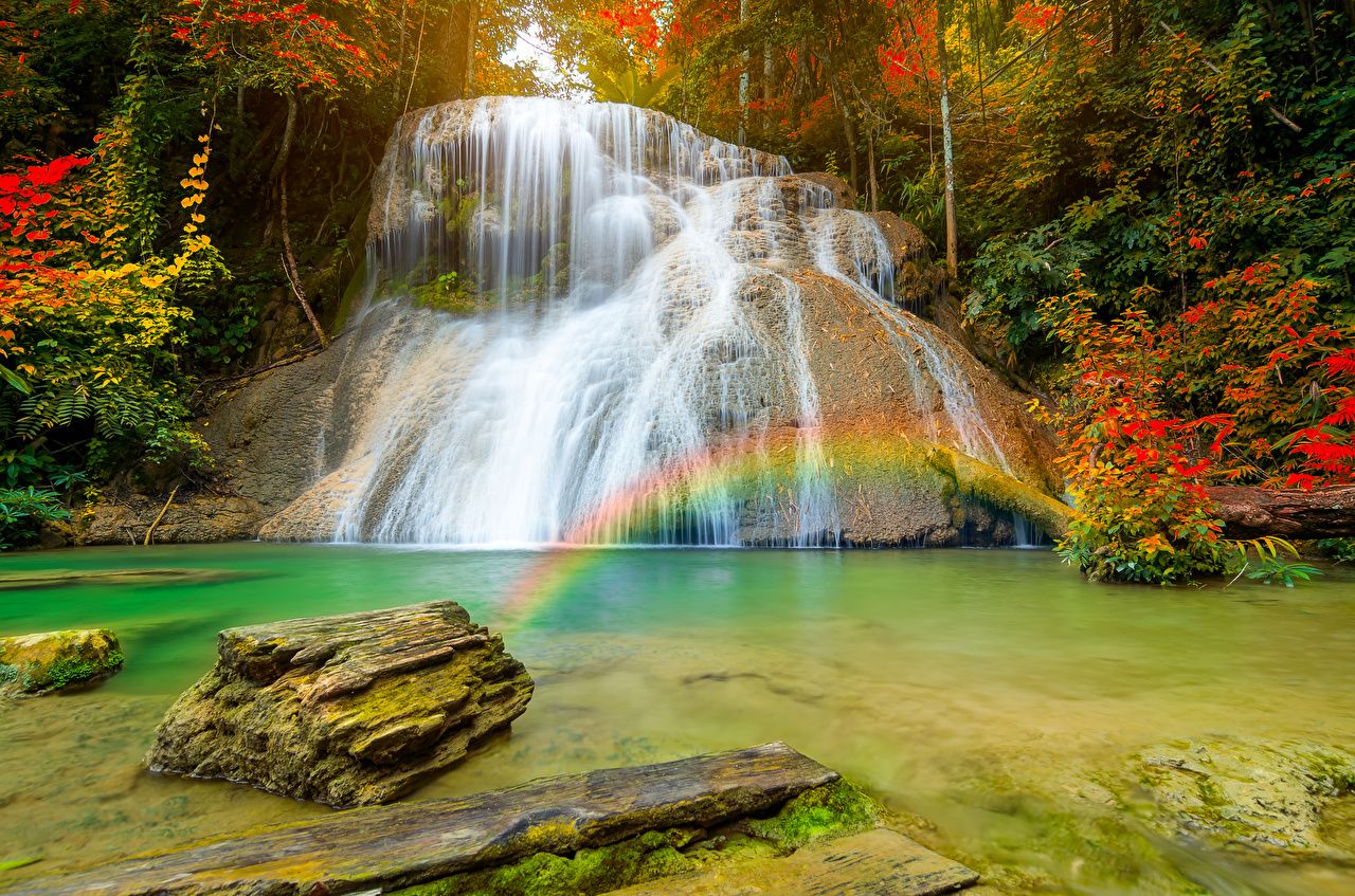Desktop Wallpaper Thailand Ngao district Crag Nature Rainbow