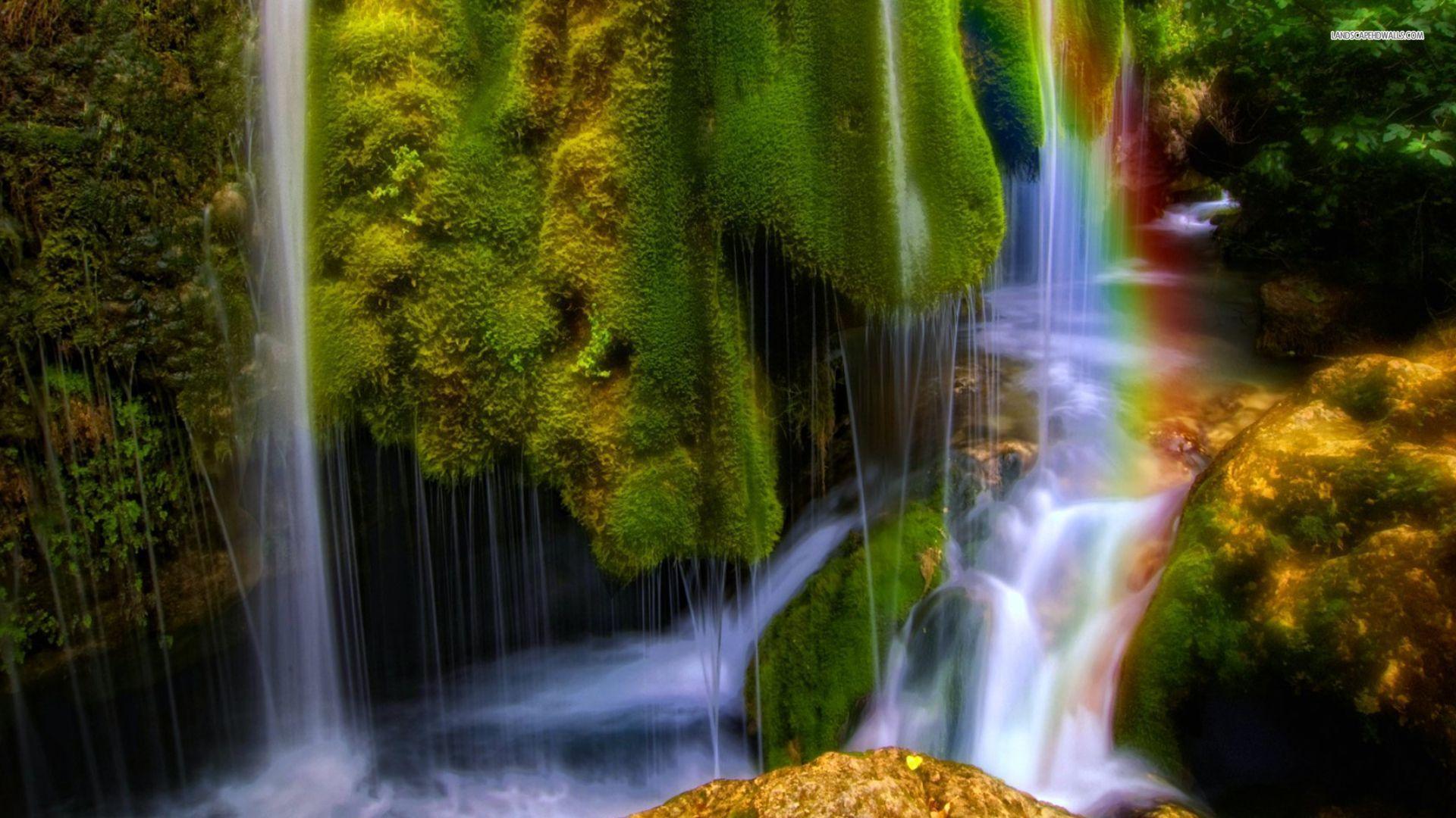 Colorful Rainbow Waterfall Wallpaper