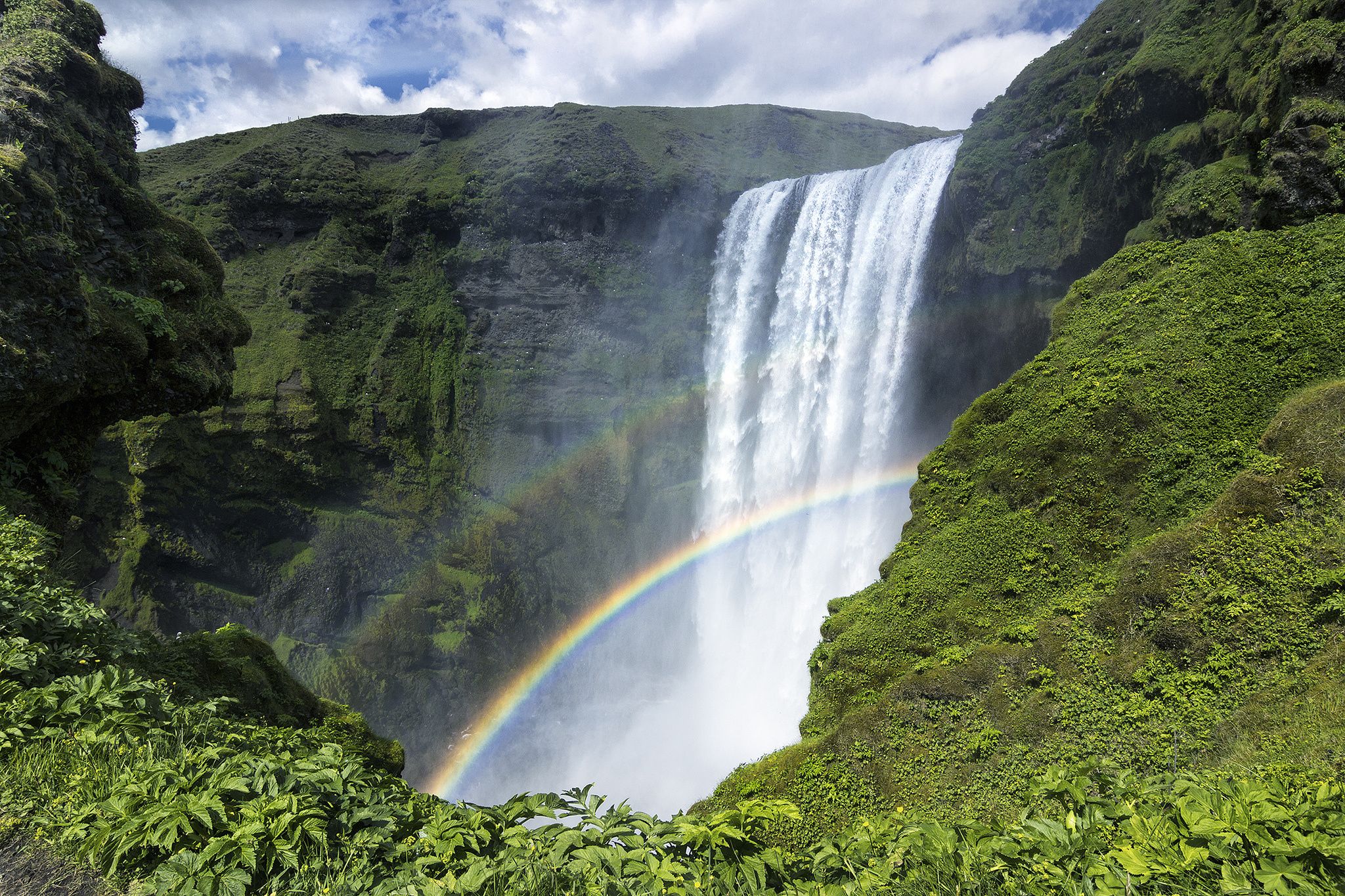 Iceland rainbow rock waterfall g wallpaperx1365