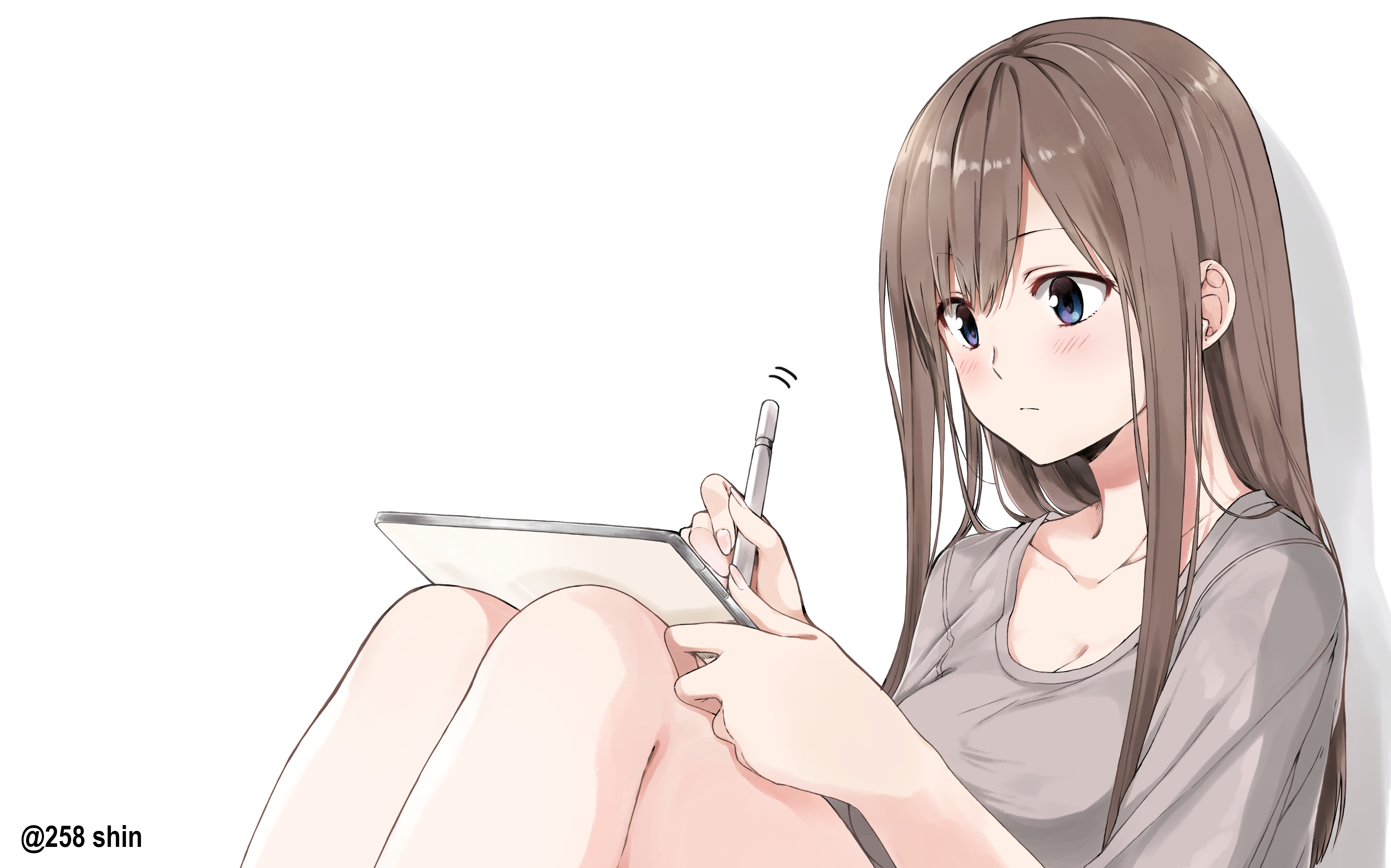 Brown Hair, Blue Eyes, Girl, Original (Anime), Long Hair, Anime, Pen wallpaper