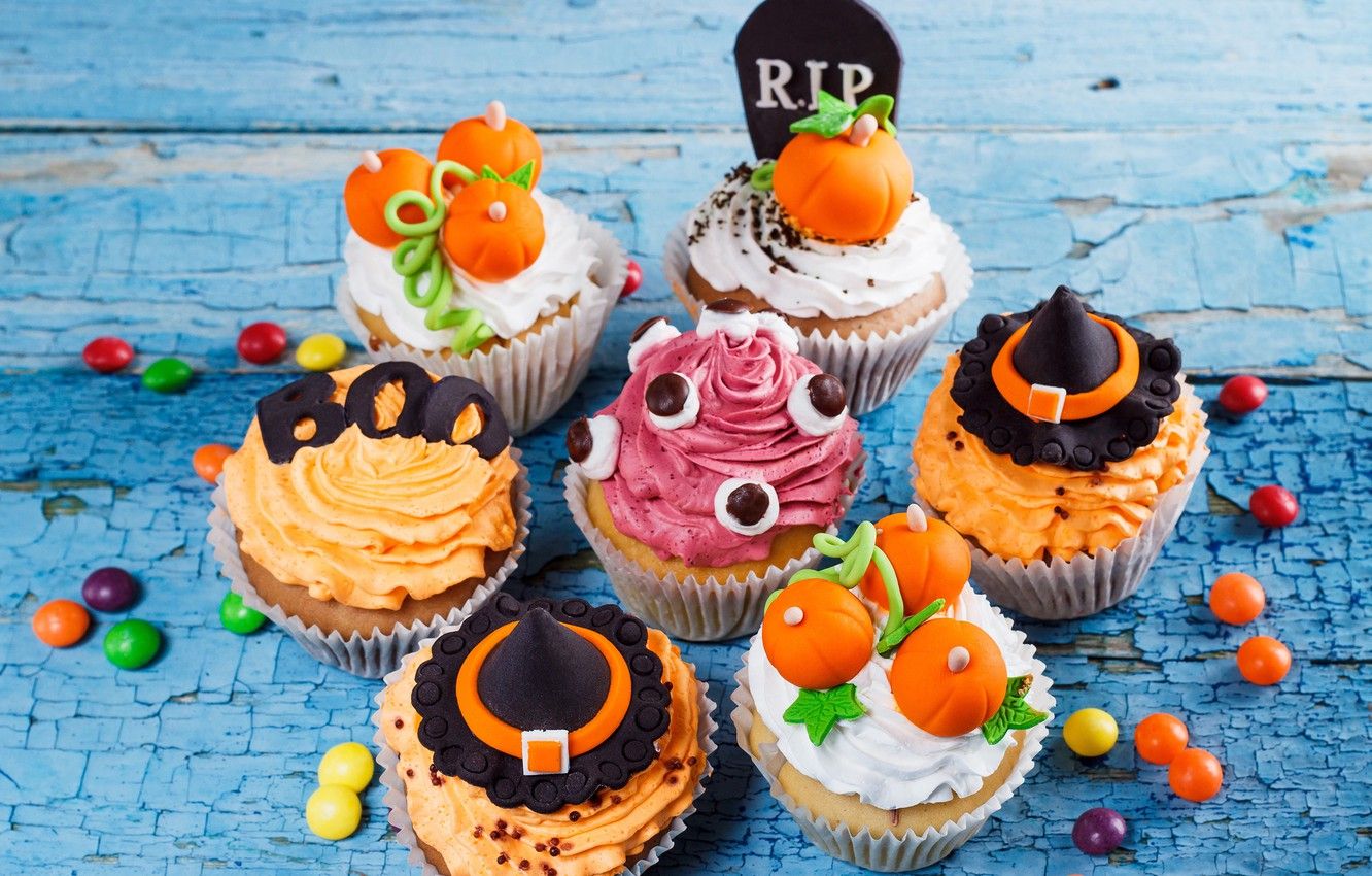 Wallpaper Halloween, pumpkin, Halloween, cake, cream, cakes, sweet, cupcake, cupcakes, candy image for desktop, section еда