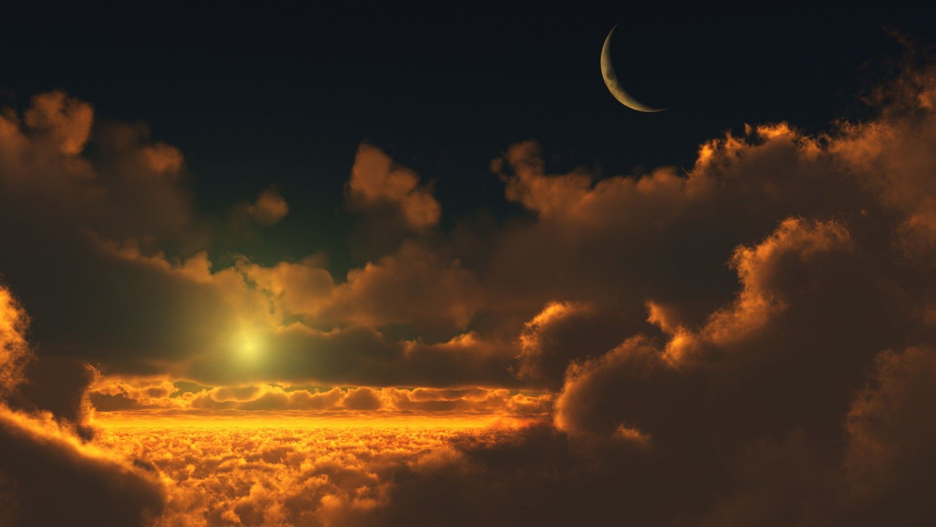 anime, Clouds, Moon, Sun, Space Wallpaper HD / Desktop and Mobile Background