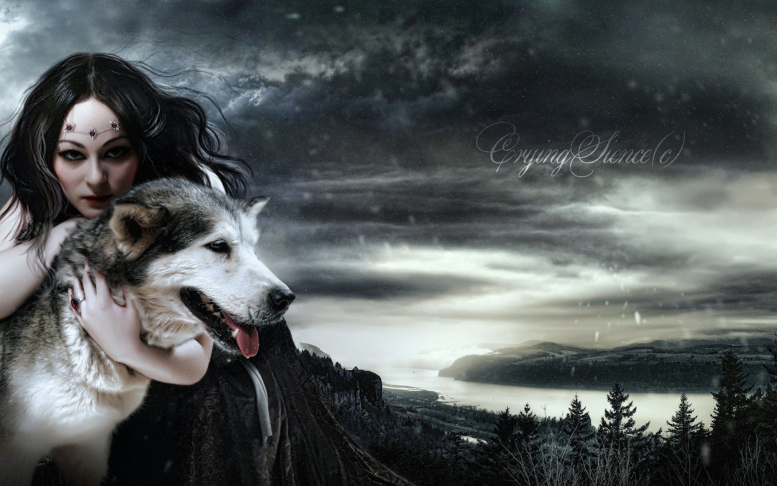 Queen Morgana face art girl wolf love mood babe gothic wallpaperx1600