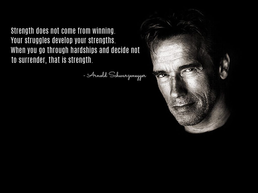 Motivational Quote on Strength by Arnold Schwarzenegger. Dont Give Up World