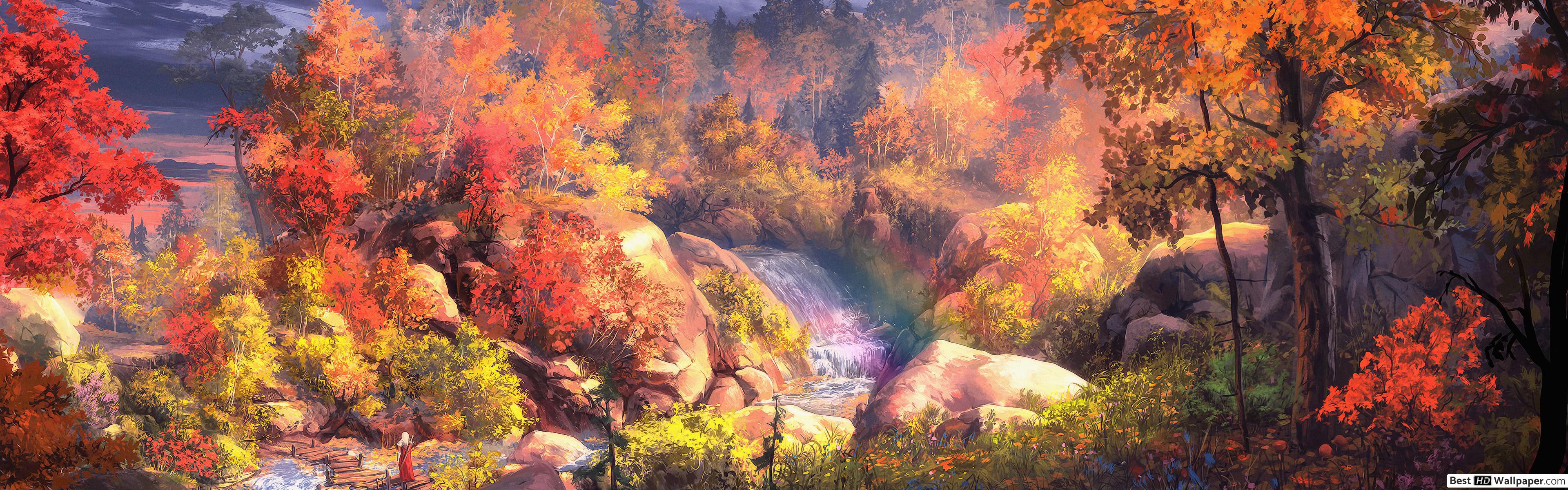 Misty Autumn River HD wallpaper download