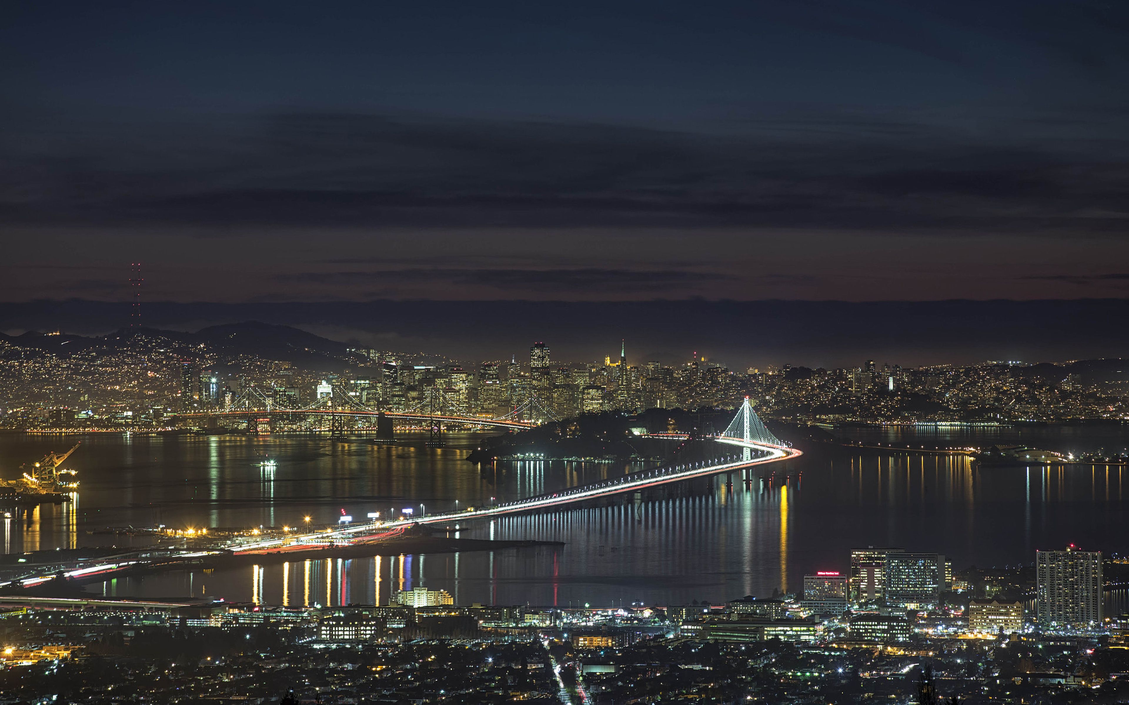 San Francisco Bay At Night In The Us State Of California HD Wallpaper For Desktop Tablets Free Download 3840x2400, Wallpaper13.com