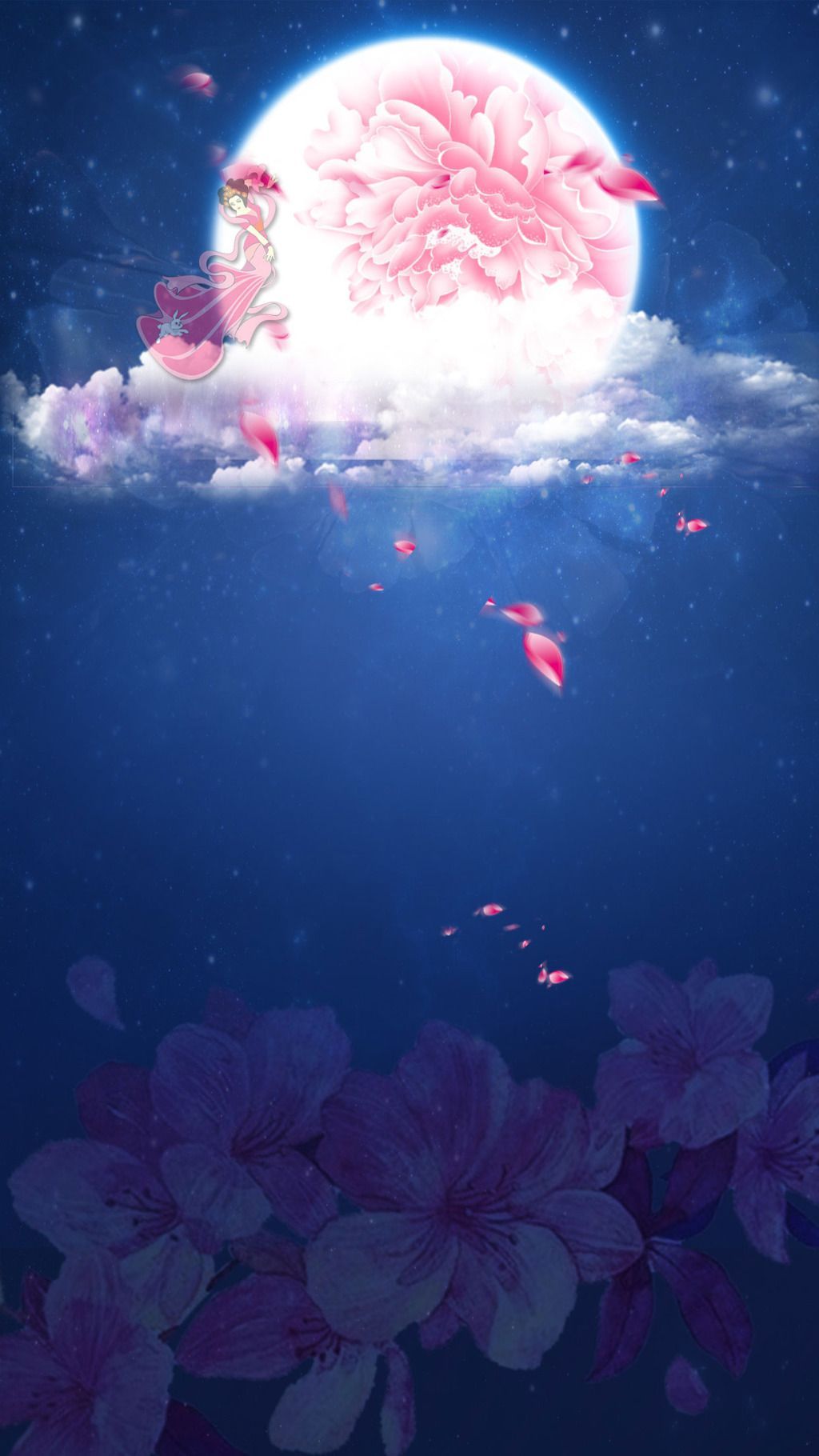 Pink flowers Moon mid autumn H5 Background. Background picture, Mid autumn festival, Background