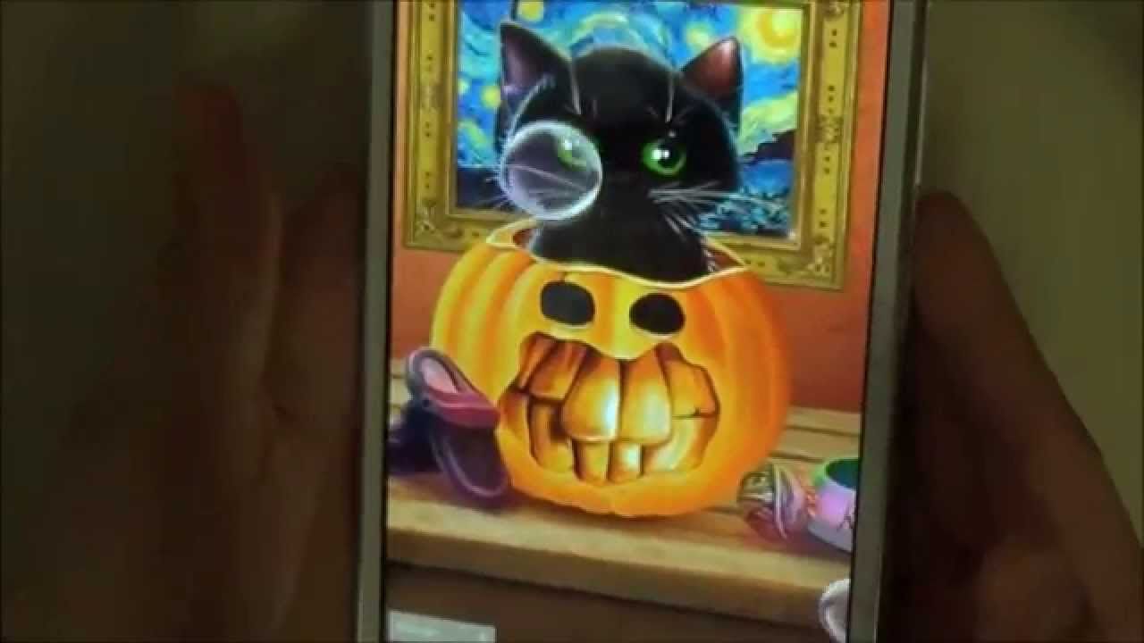 Cute Halloween live wallpaper with animated kitten for android phones and tablets