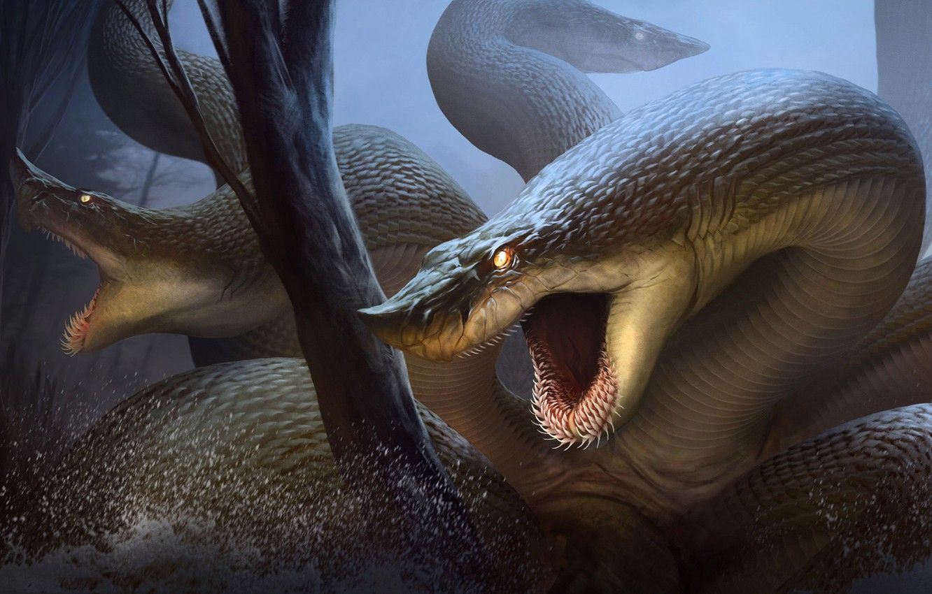 Wallpaper Hydra, Lernaean Hydra, RJ Palmer, Water Snake, Snake Like Monster With Poisonous Breath, In Greek Mythology, The Daughter Of Typhon And Echidna Image For Desktop, Section фантастика
