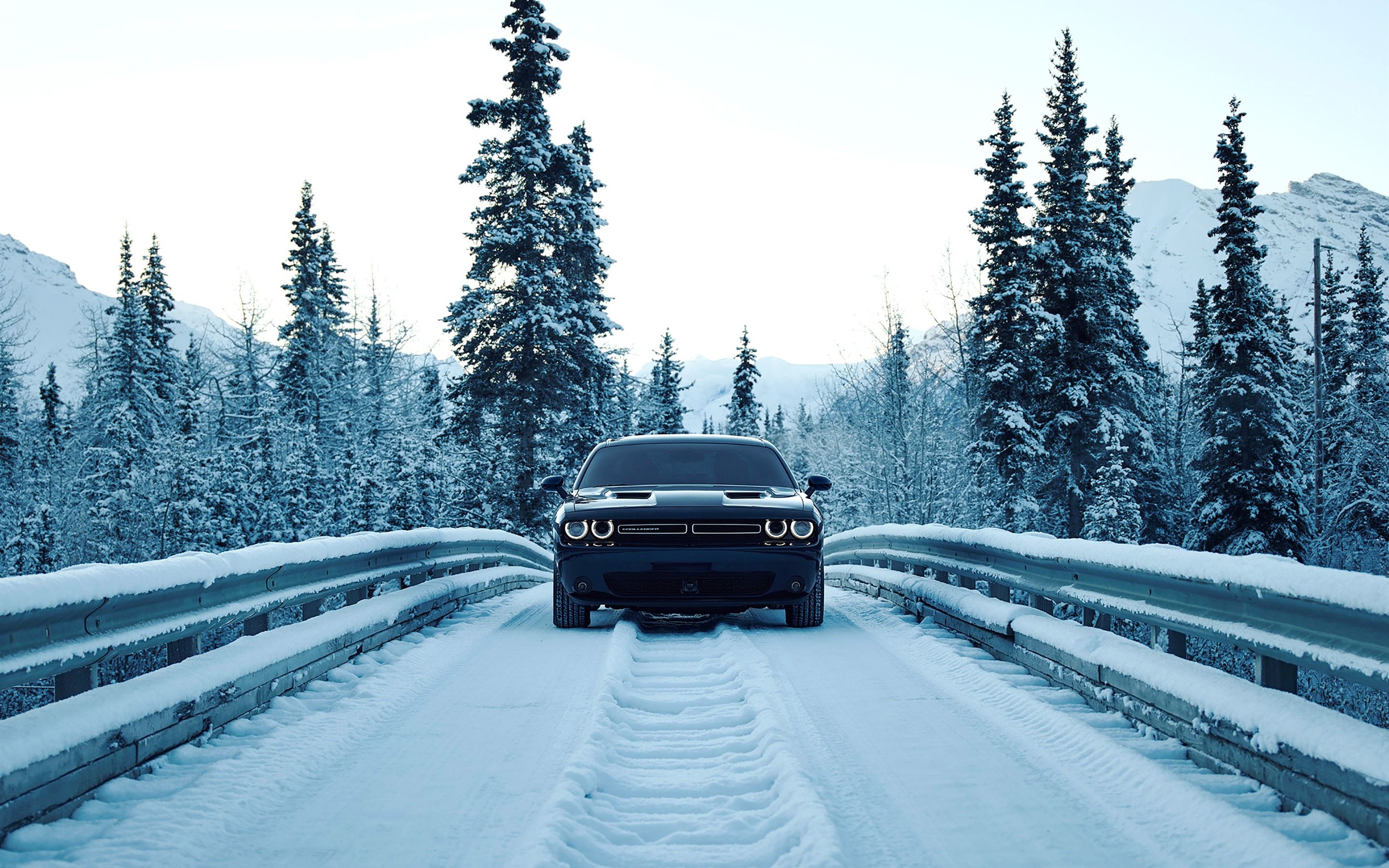 Wallpaper Dodge car front view, snow, winter, road 2880x1800 HD Picture, Image