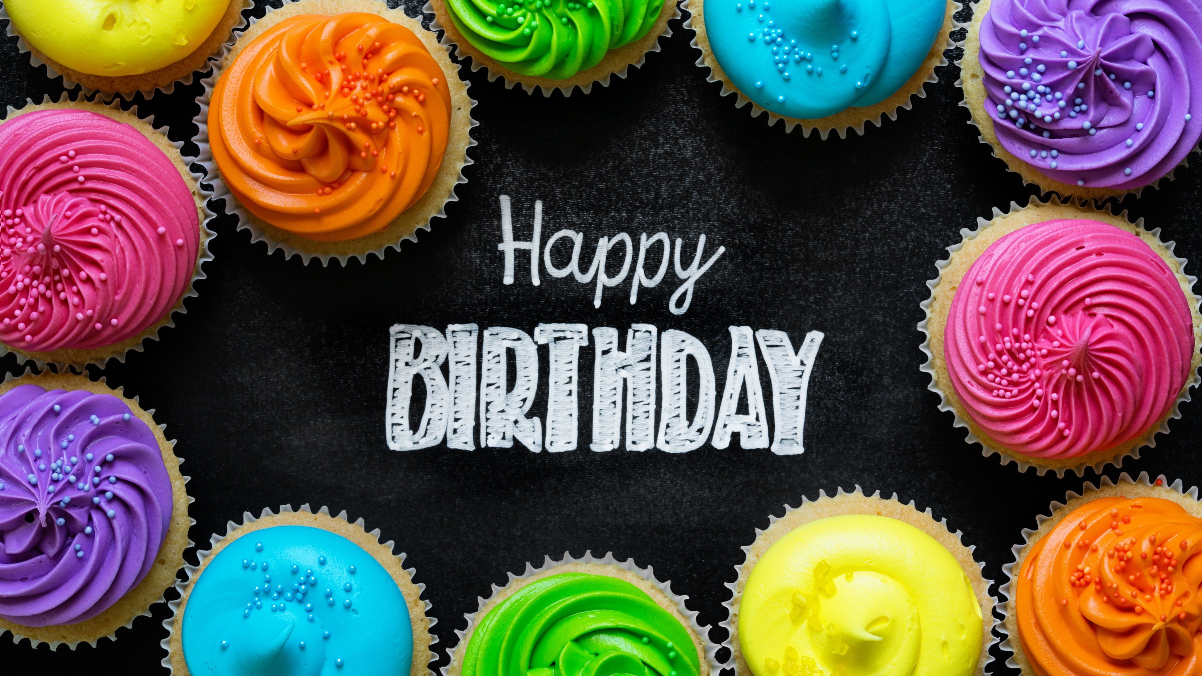 Wallpaper Happy Birthday, colorful cupcakes 3840x2160 UHD 4K Picture, Image
