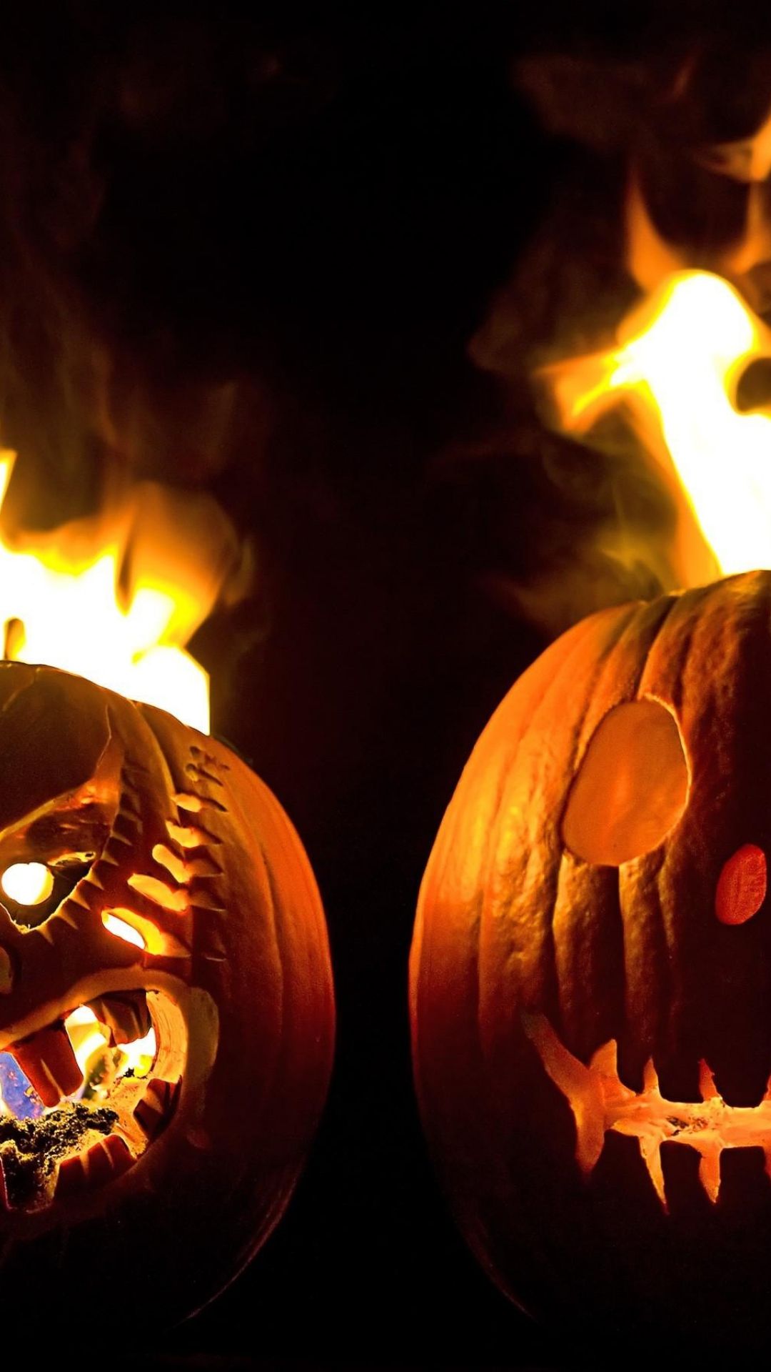 Two Halloween Pumpkins Fire Android Wallpaper free download