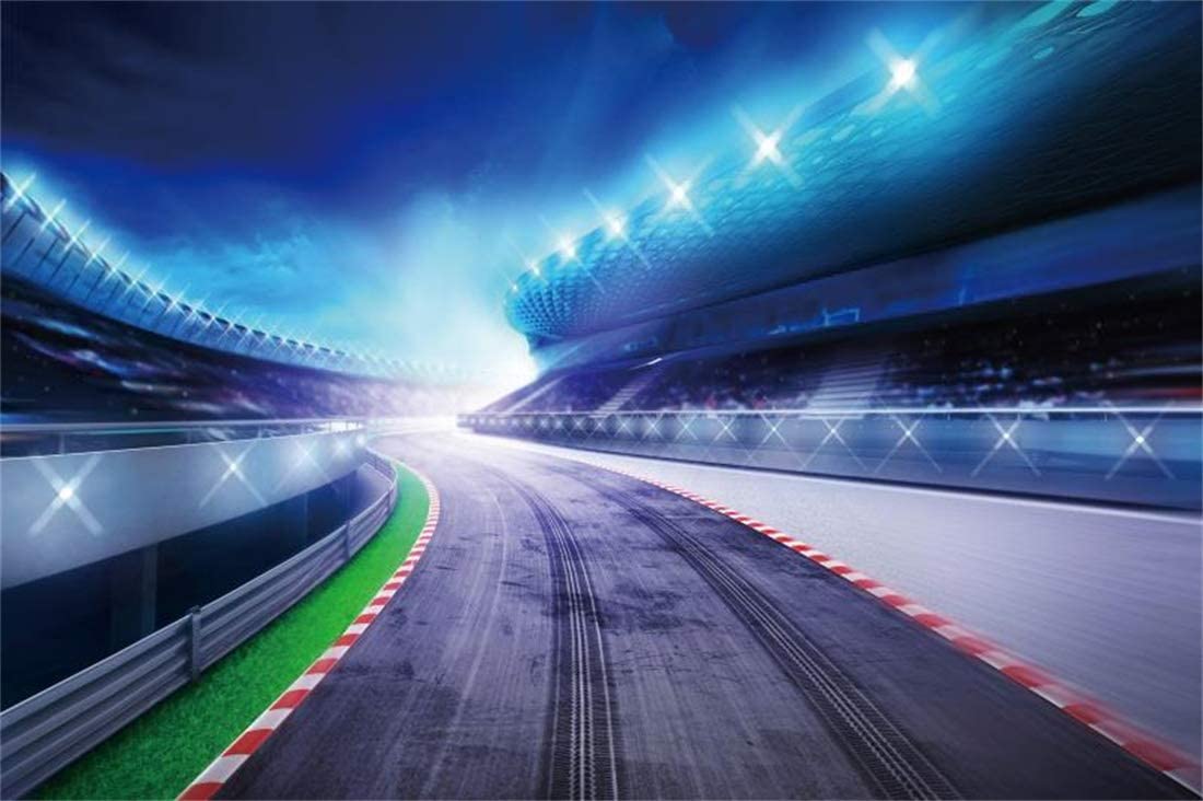 Amazon.com, Yeele 9x7ft Photography Background Motorsport Race Track Photo Drive Speed Competition Game Racecourse Stadium Night View Bended Road with Stands and Spotlights Photo Booth Backdrop Wallpaper, Camera & Photo