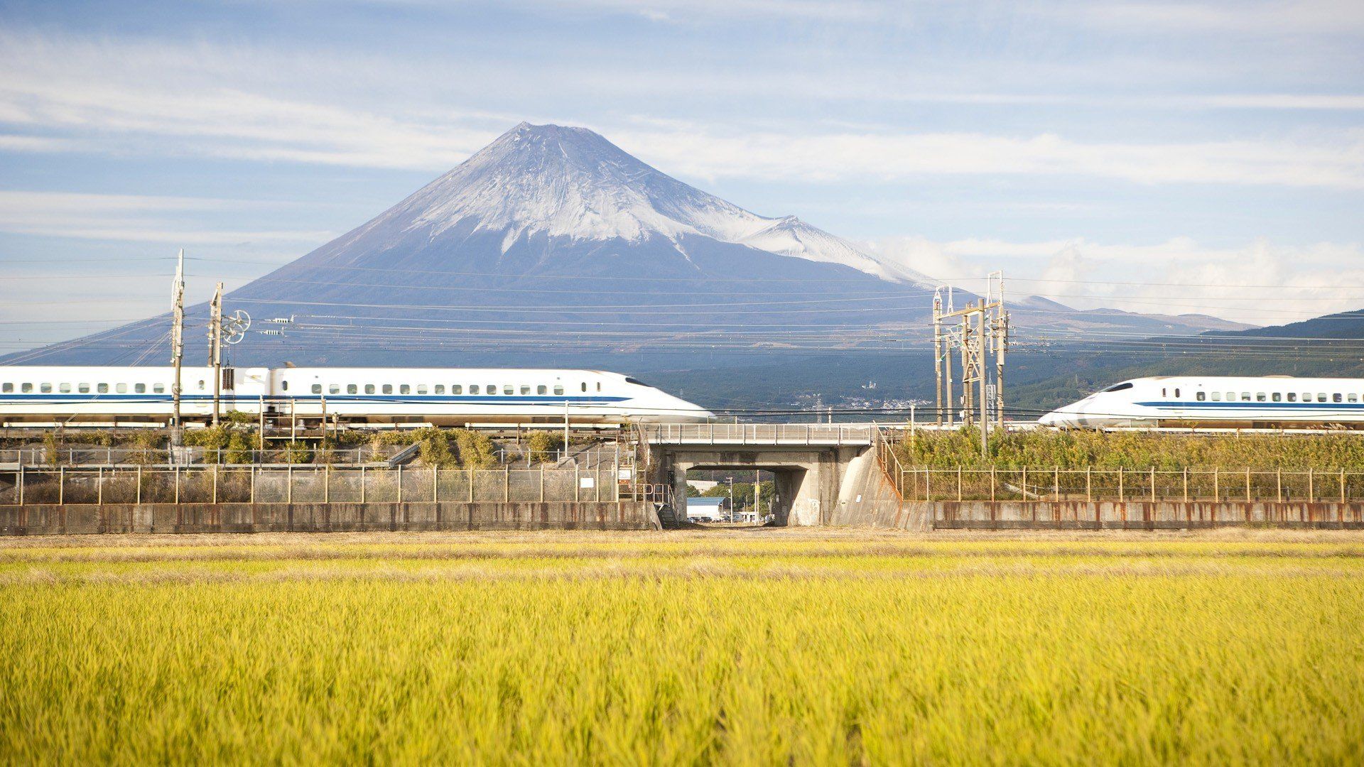 Japan Mount Fuji trains Shinkansen wallpaperx1080