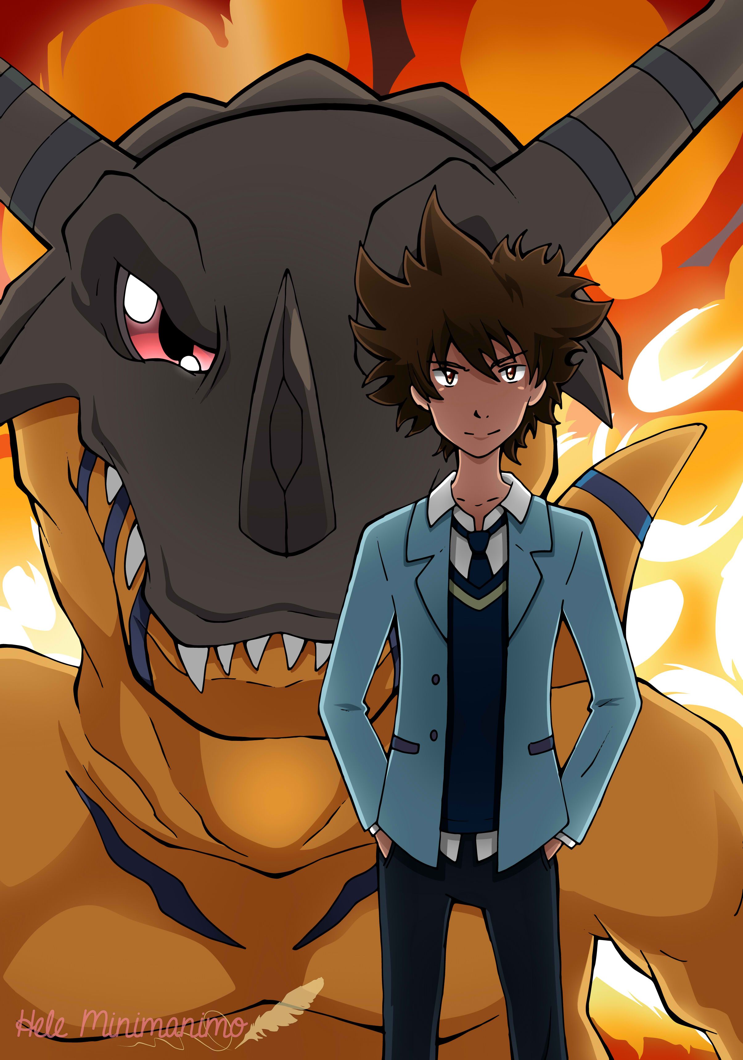 Tai y Greymon (Digimon Adventure tri). Digimon adventure, Digimon adventure tri, Digimon