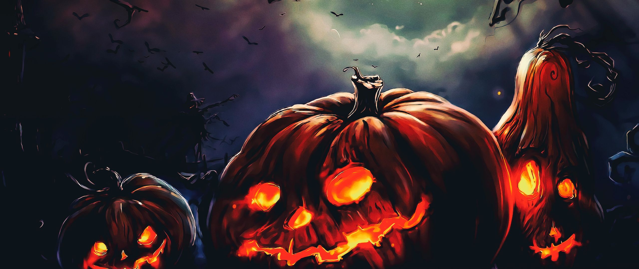 Desktop Wallpaper Halloween, Pumpkin, Scary Night, Fantasy Art, HD Image, Picture, Background, P 9e1m
