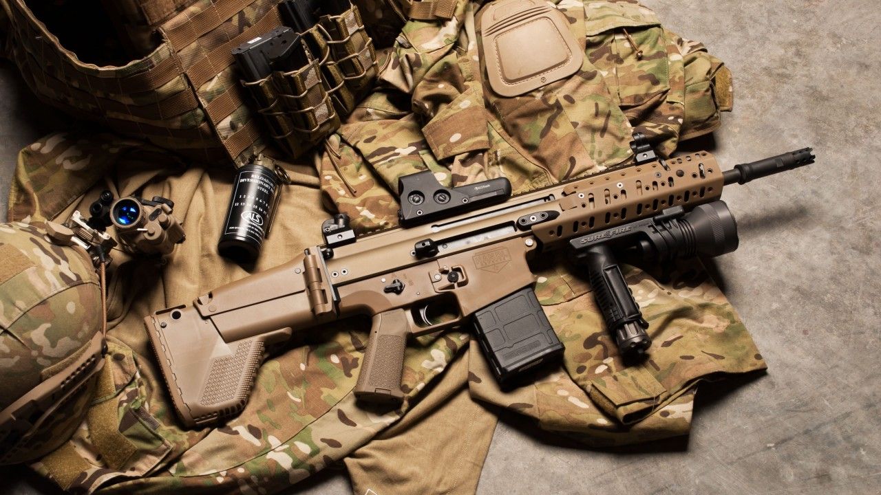 Wallpaper FN SCAR, assault rifle, modular rifle, FN Herstal, hand grenade, military, ammunition, uniform, Military