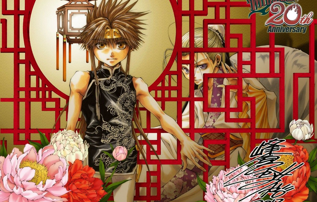 Wallpaper anime, boy, art, girl, Kazuya Minekura, Saiyuki Reload image for desktop, section сёнэн