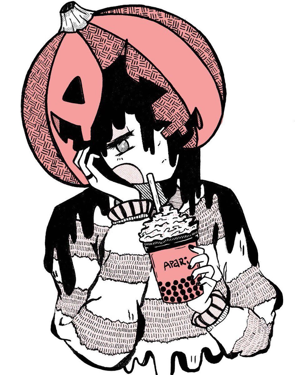 Anime manga woman in a witch costume with a big hat on her head and boots.  holds a pumpkin bag with sweets in his hand. happy | CanStock