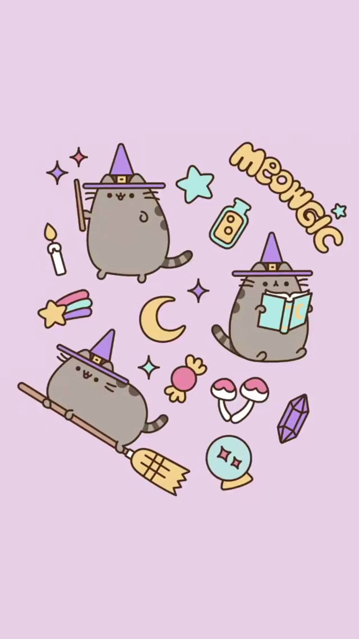 pusheen halloween witch wallpaper ♡. Witch wallpaper, Cute wallpaper, Witchy wallpaper