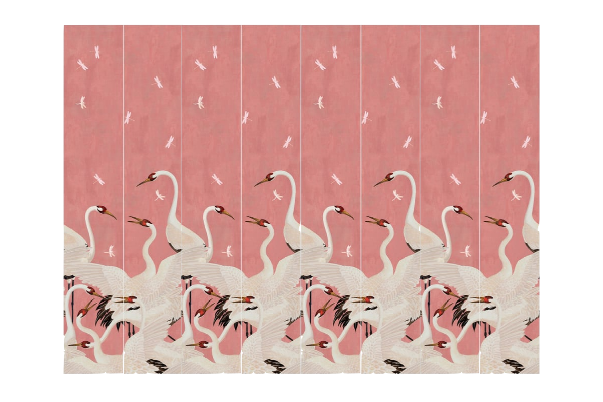 Custom Gucci Pink Heron Crane Wallpaper Mural Panels  a Pair  Chairish