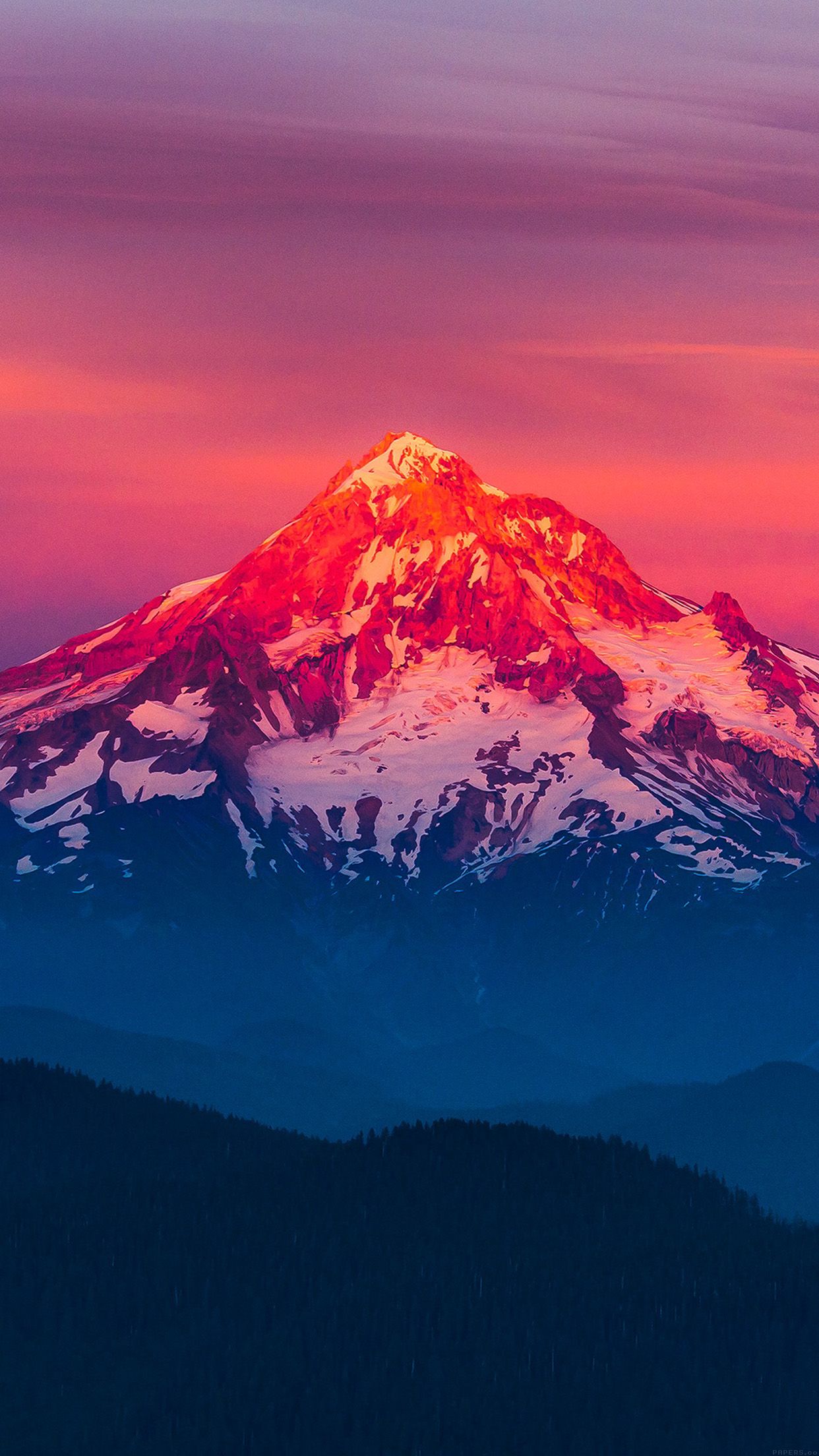 Purple Sunset Snow Mountain Nature