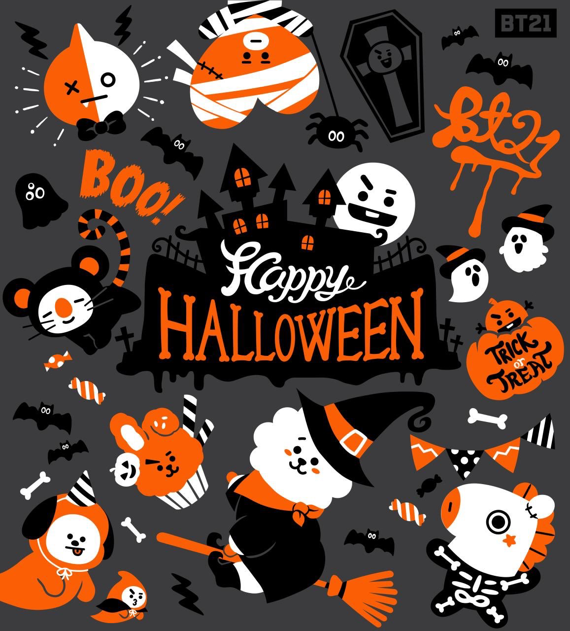 BT21 Halloween. Bts halloween, Halloween wallpaper, Line friends