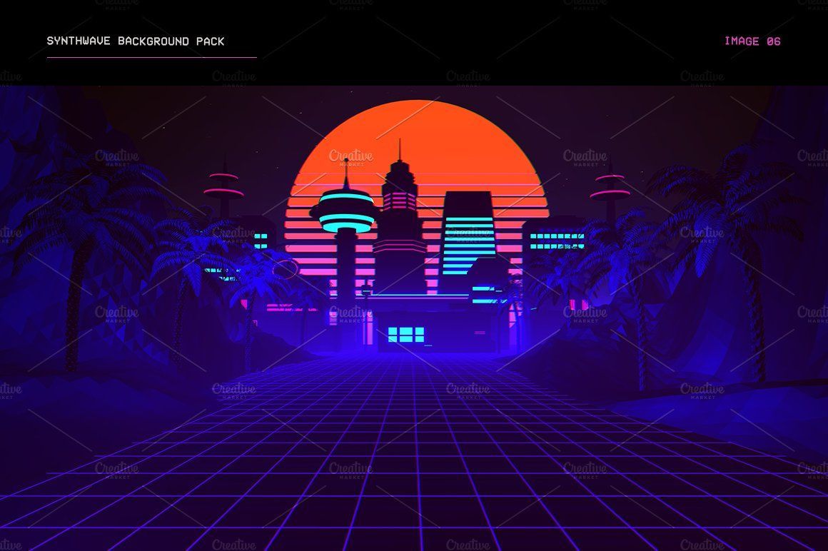 Synthwave Retrowave Background Pack .com