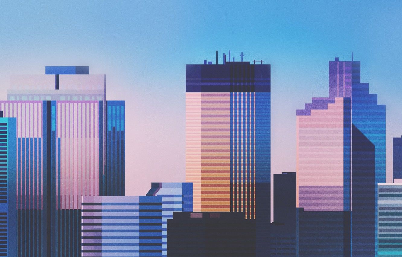 Wallpaper Home, Minimalism, The city, House, Style, Building, The building, City, Architecture, Art, Art, Style, Digital, Illustration, Minimalism, James Gilleard image for desktop, section минимализм